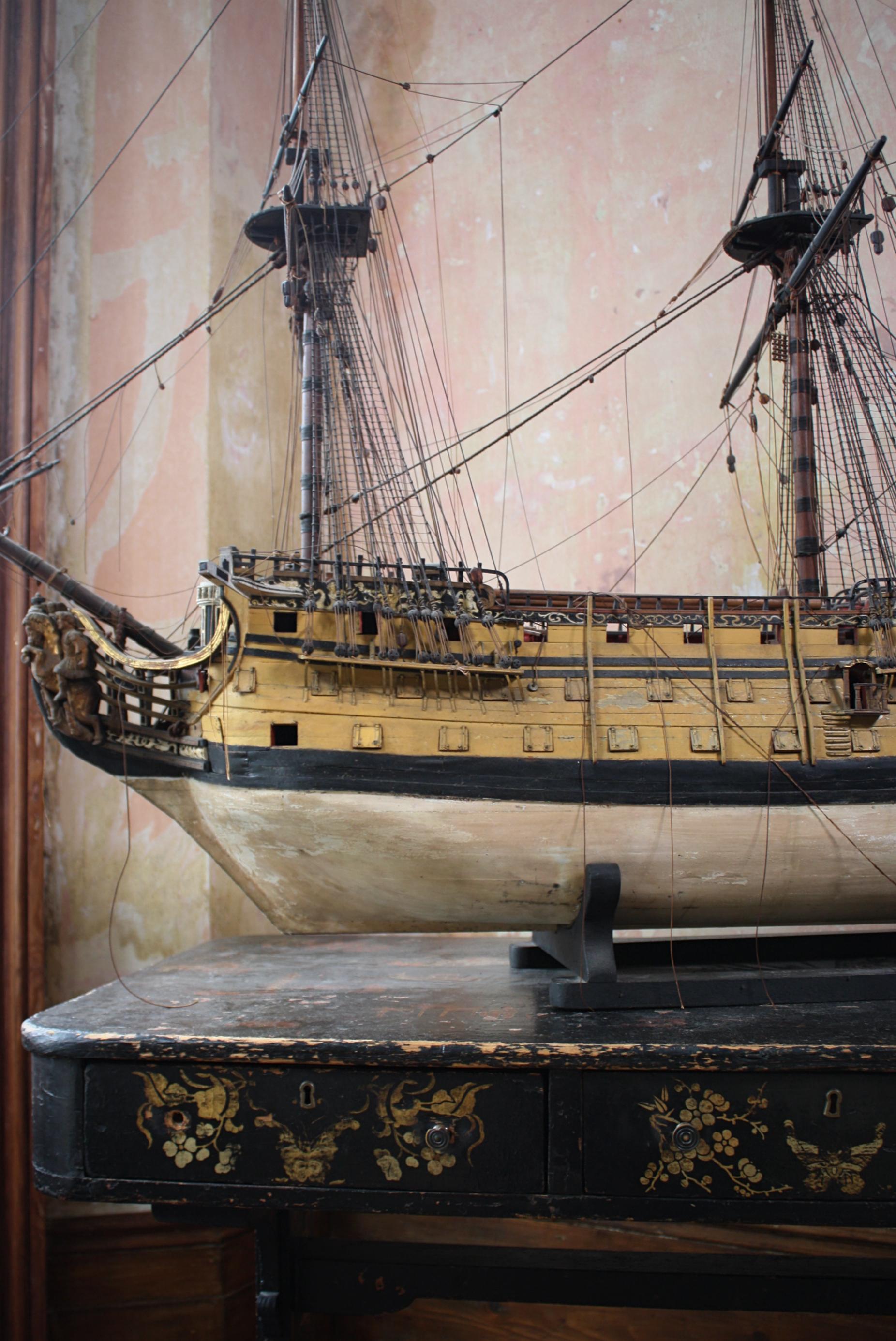 Early 19th C Royal William 1:48 Scale Model Ship Naval Prov Russell-Cotes Museum In Good Condition In Lowestoft, GB