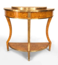 Russian Neoclassic Birch and Brass Demilune Console Table