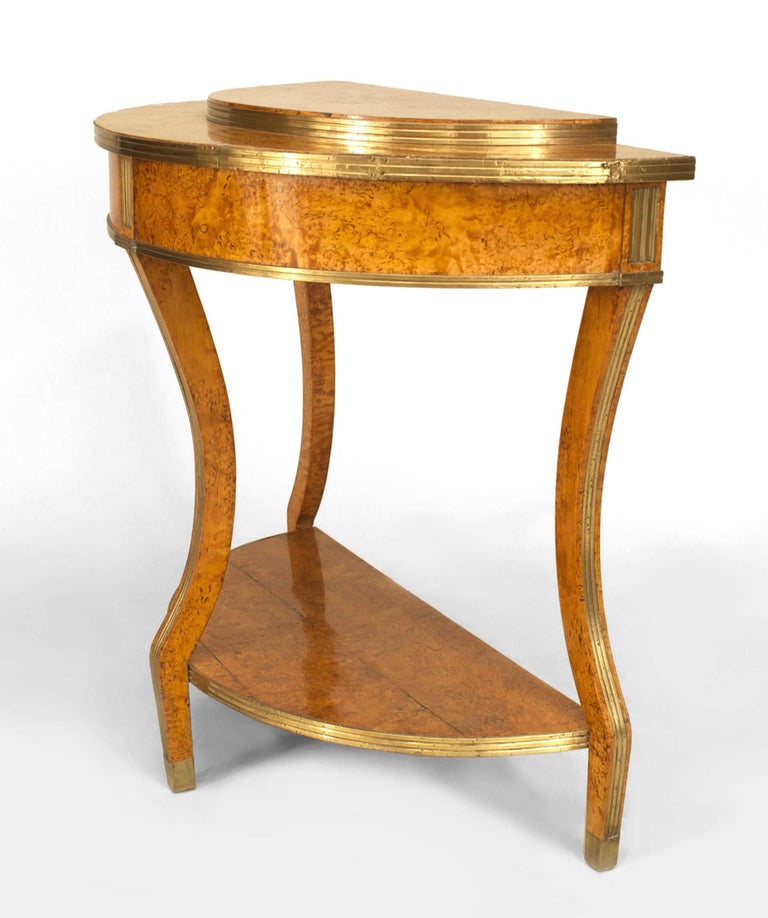 Neoclassical Russian Neoclassic Birch and Brass Demilune Console Table For Sale