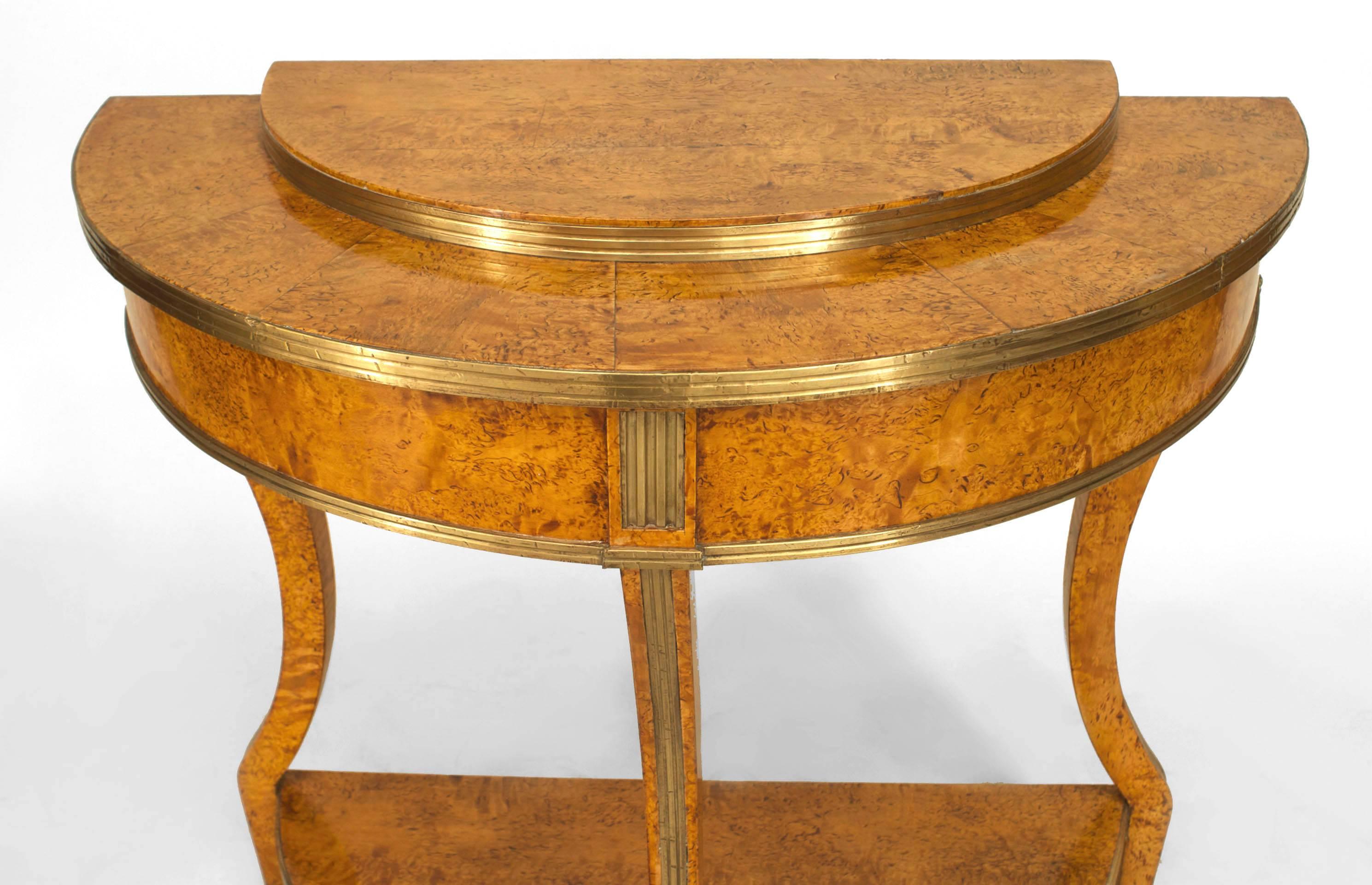 Russian Neoclassic Birch and Brass Demilune Console Table In Good Condition For Sale In New York, NY