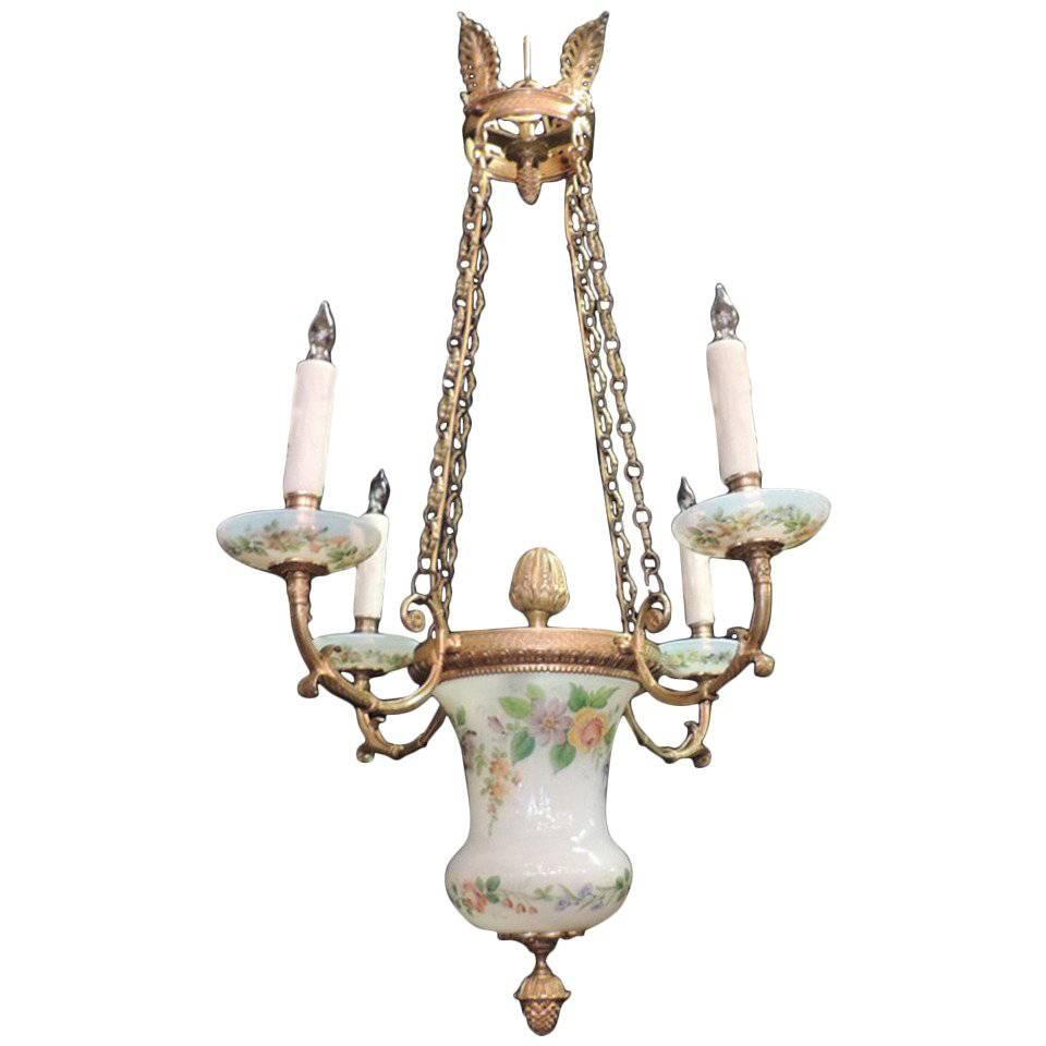 Early 19th Century Russian Empire Opaline and Bronze Chandelier