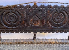 Early 19th-C. Rustic Moroccan Carved Wood and Wicker Daybed / Chaise / Sofa