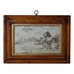Inizio del XIX secolo  Marinai Navale Marittimo Folk Art Schizzo a penna e inchiostro Nativo Oceania