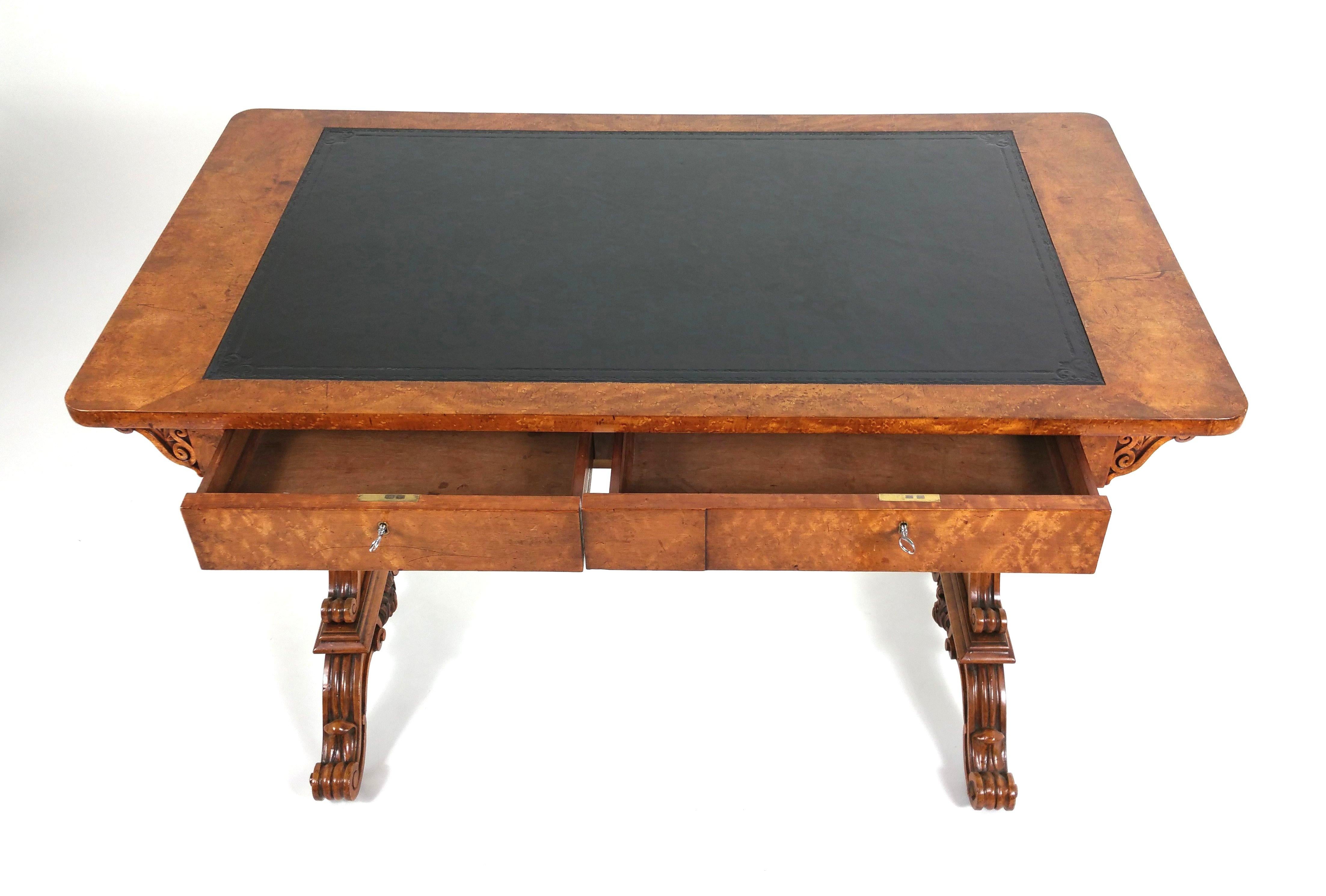 Early 19th Century Satin Birch 2-Drawer Library Table In Good Condition In London, west Sussex