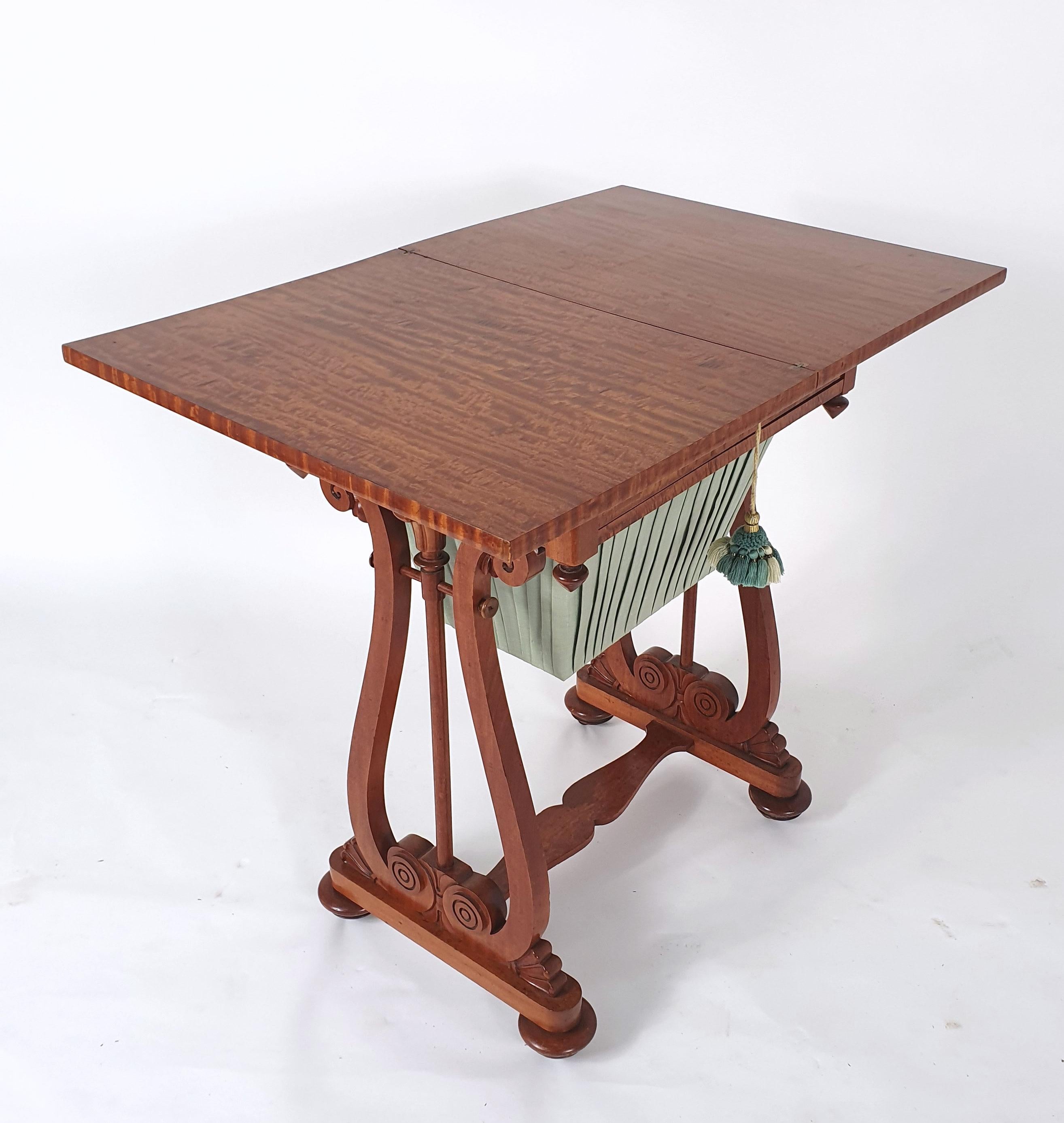 Silk Early 19th Century Satinwood Games/Work Table with Folding Top For Sale