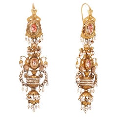 Antique Early 19th Century Spanish Foil Backed Rock Crystal and Seed Pearl Earrings