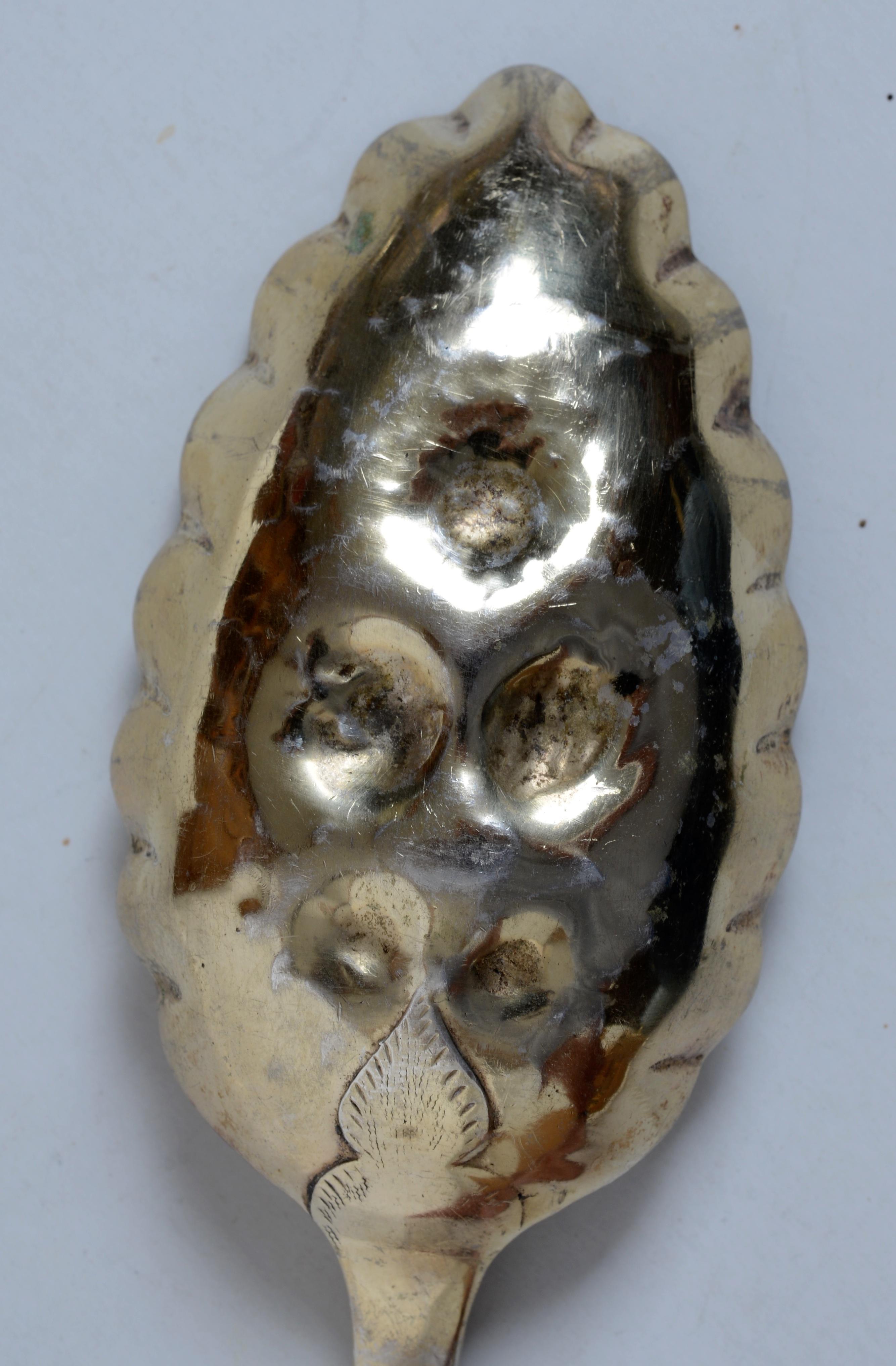 Georgian Early 19th c Sterling Berry Spoon with Embossed Gold Washed Wave Edged Bowl For Sale