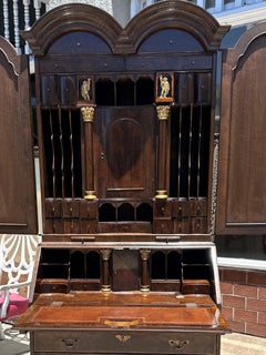 Early 19th C Style George III Burl Walnut Secretary Desk Bookcase