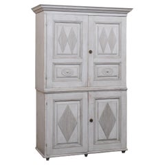 Antique Early 19th C. Swedish Gustavian Style Tall Four-Door Grey Cabinet