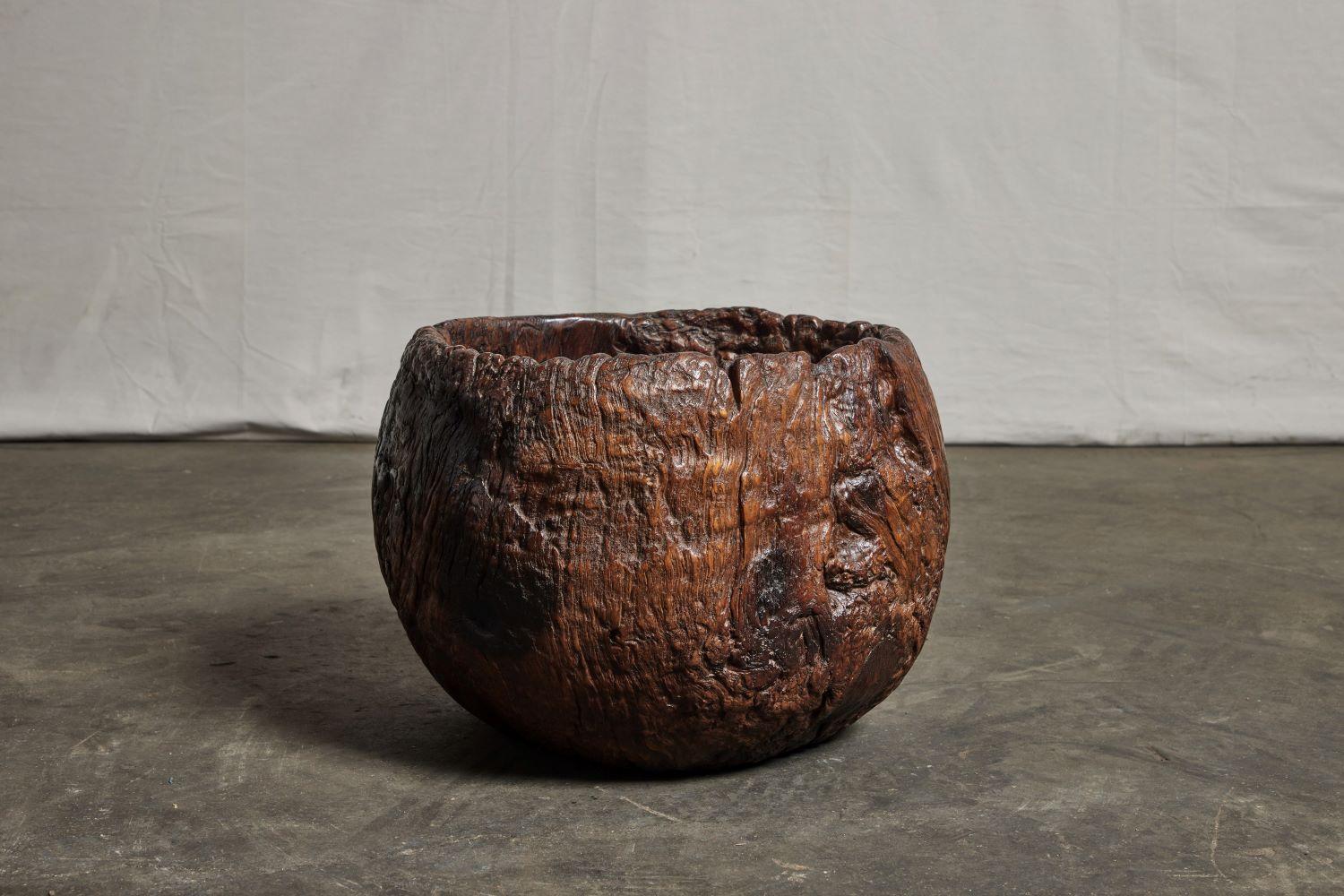 Rustic Early 19th C. Teak Granary Mortar Bowl For Sale