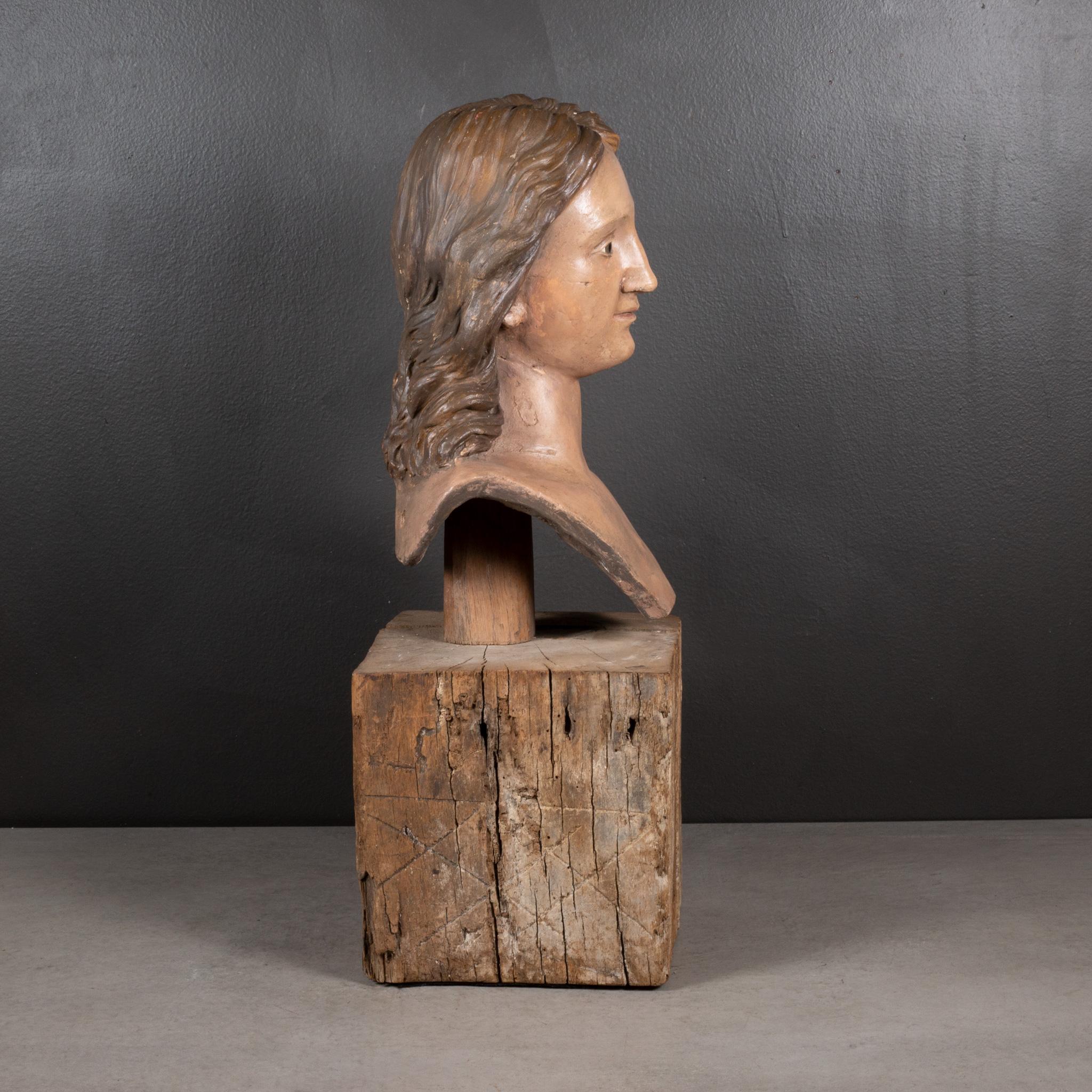 Hand-Carved Early 19th Century Terracotta Bust with Glass Eyes, Circa1800-1840 For Sale