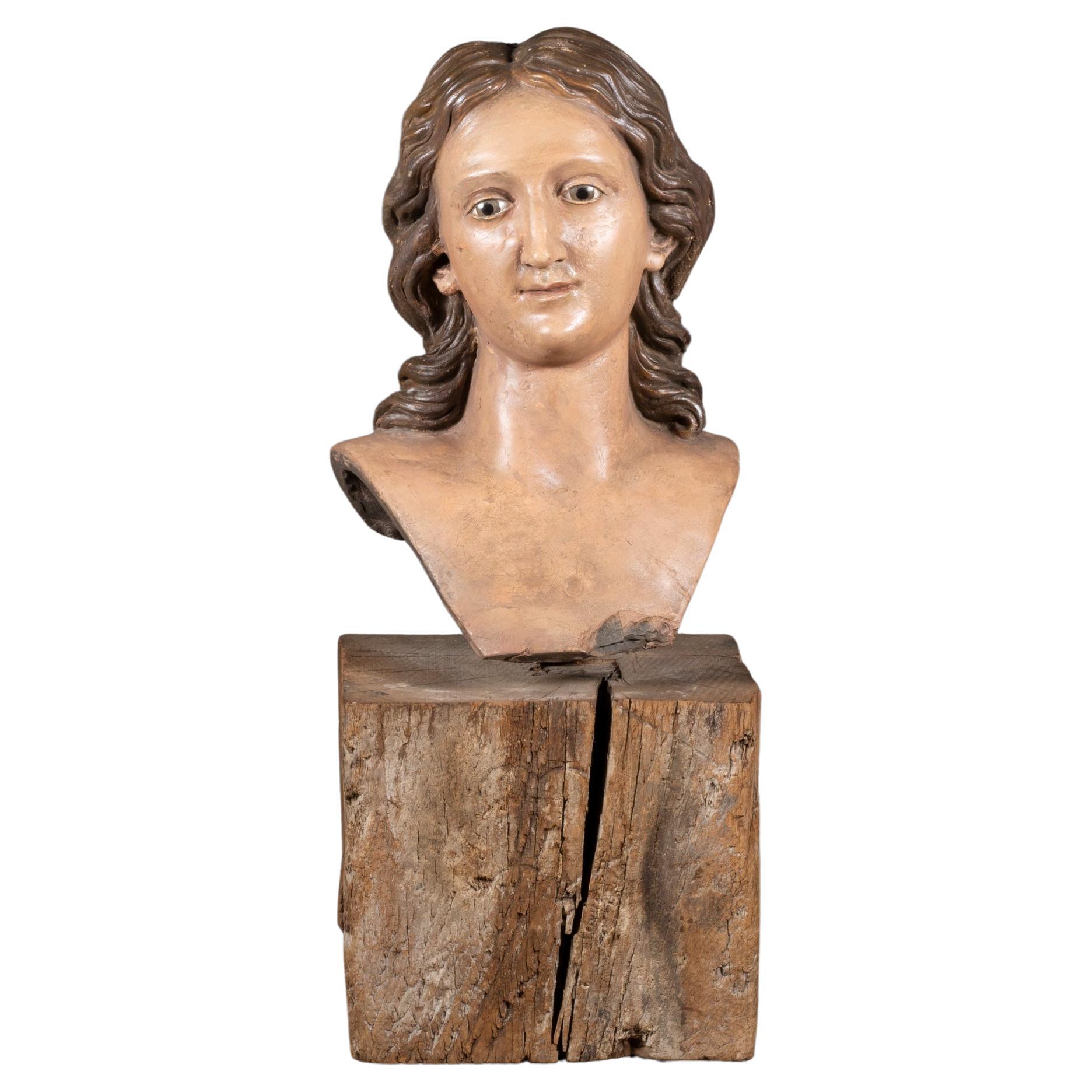Early 19th Century Terracotta Bust with Glass Eyes, Circa1800-1840 For Sale