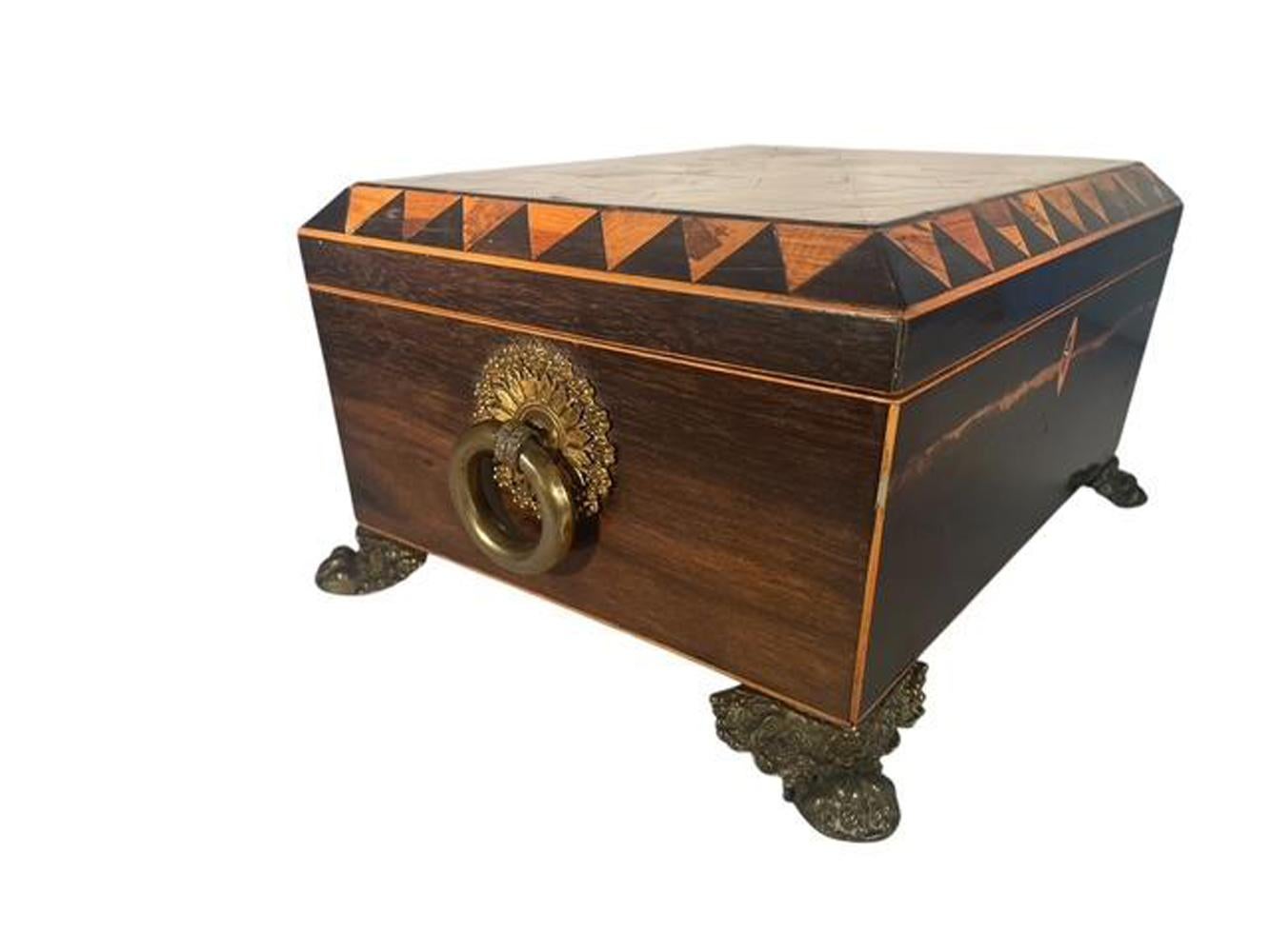 Early 19th C. Tunbridge Ware Work / Sewing Box with Geometric Inlay For Sale 4