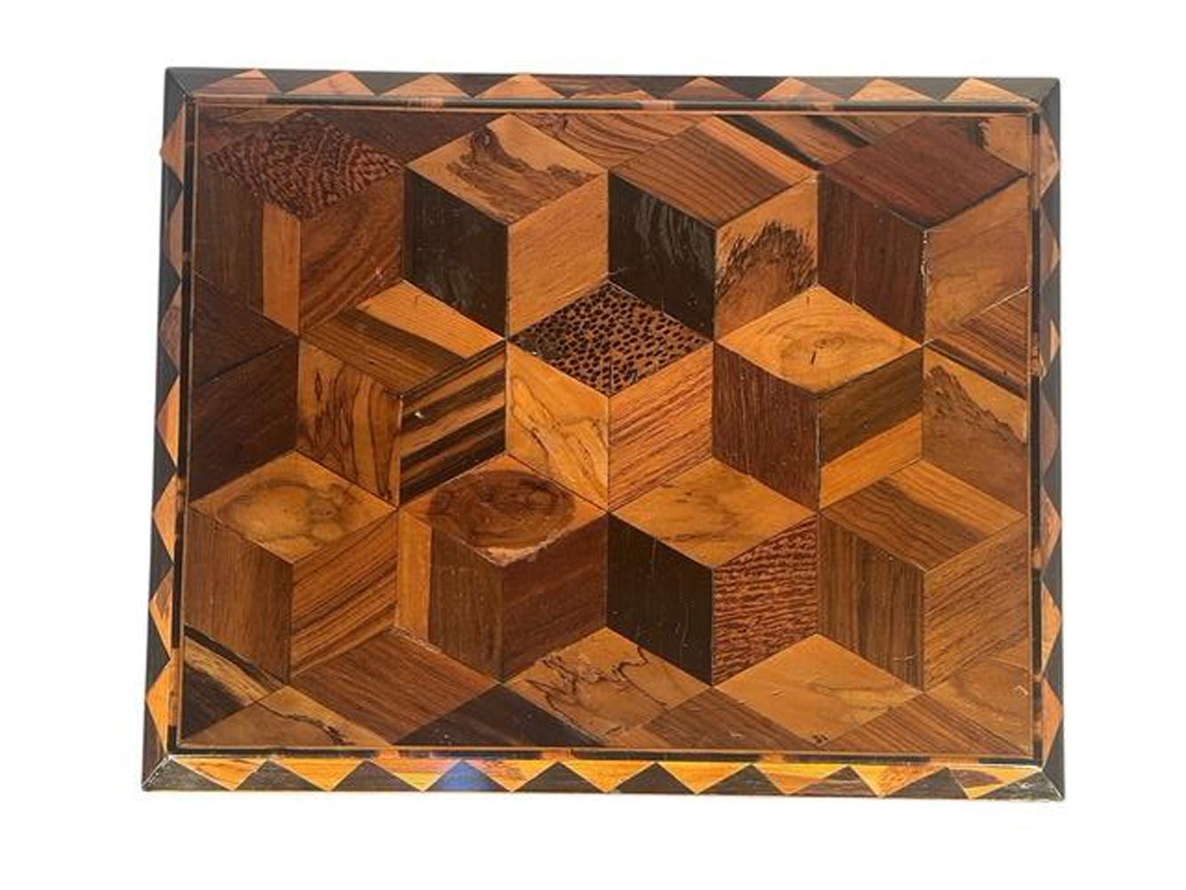 Early 19th C. Tunbridge Ware Work / Sewing Box with Geometric Inlay For Sale 5