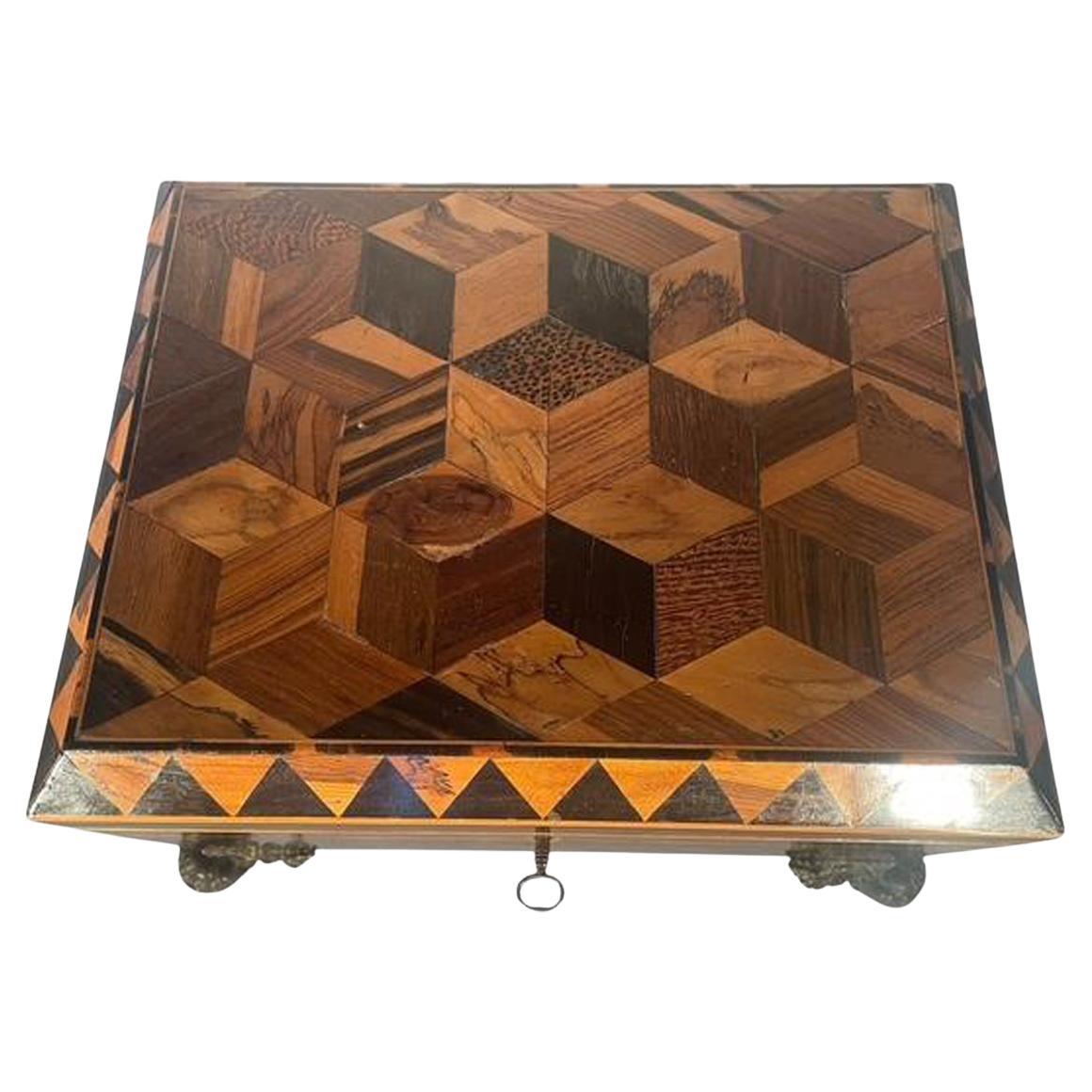 English Early 19th C. Tunbridge Ware Work / Sewing Box with Geometric Inlay For Sale