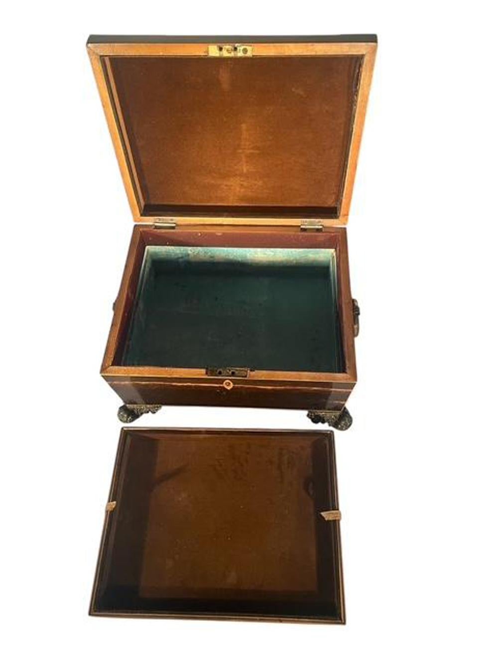 Brass Early 19th C. Tunbridge Ware Work / Sewing Box with Geometric Inlay For Sale