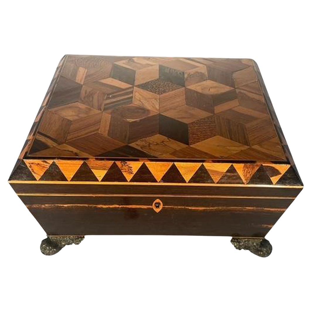 Early 19th C. Tunbridge Ware Work / Sewing Box with Geometric Inlay