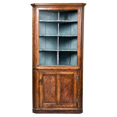 Early 19th Cent English Georgian Corner Cabinet with Early Blue-Painted Interior