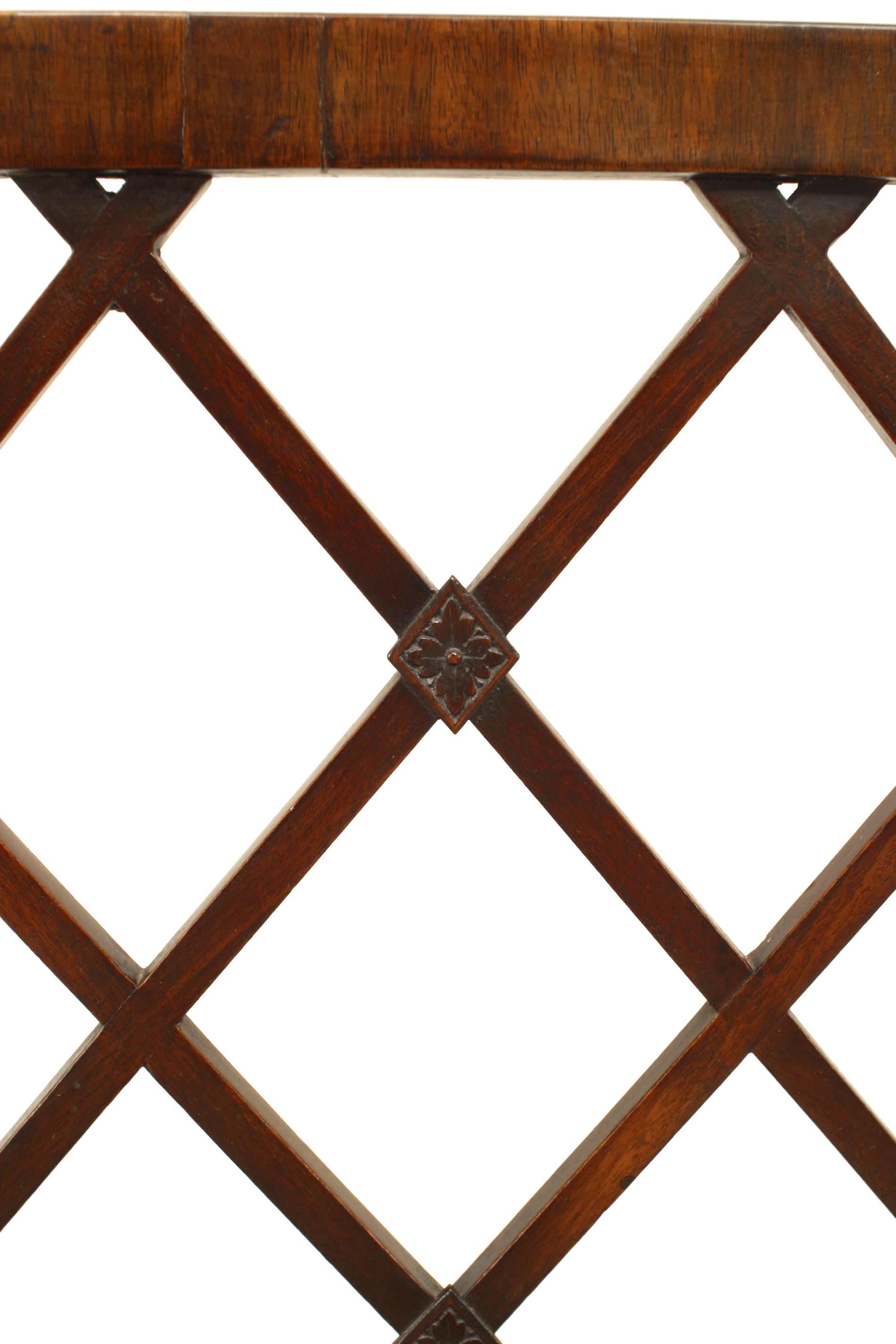 English Georgian Cockspen Lattice Back Mahogany and Leather Armchair 2