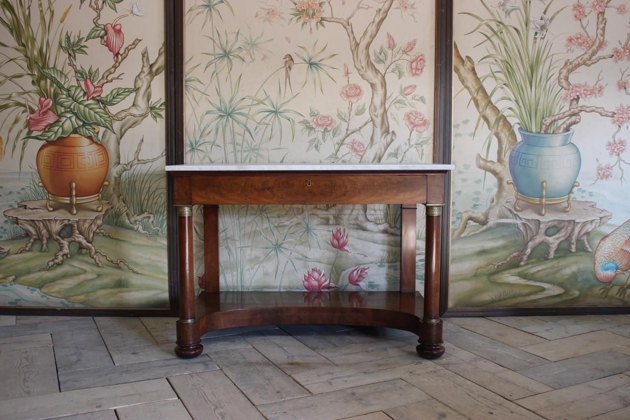 Marble Early 19th Century French Console Table in Walnut