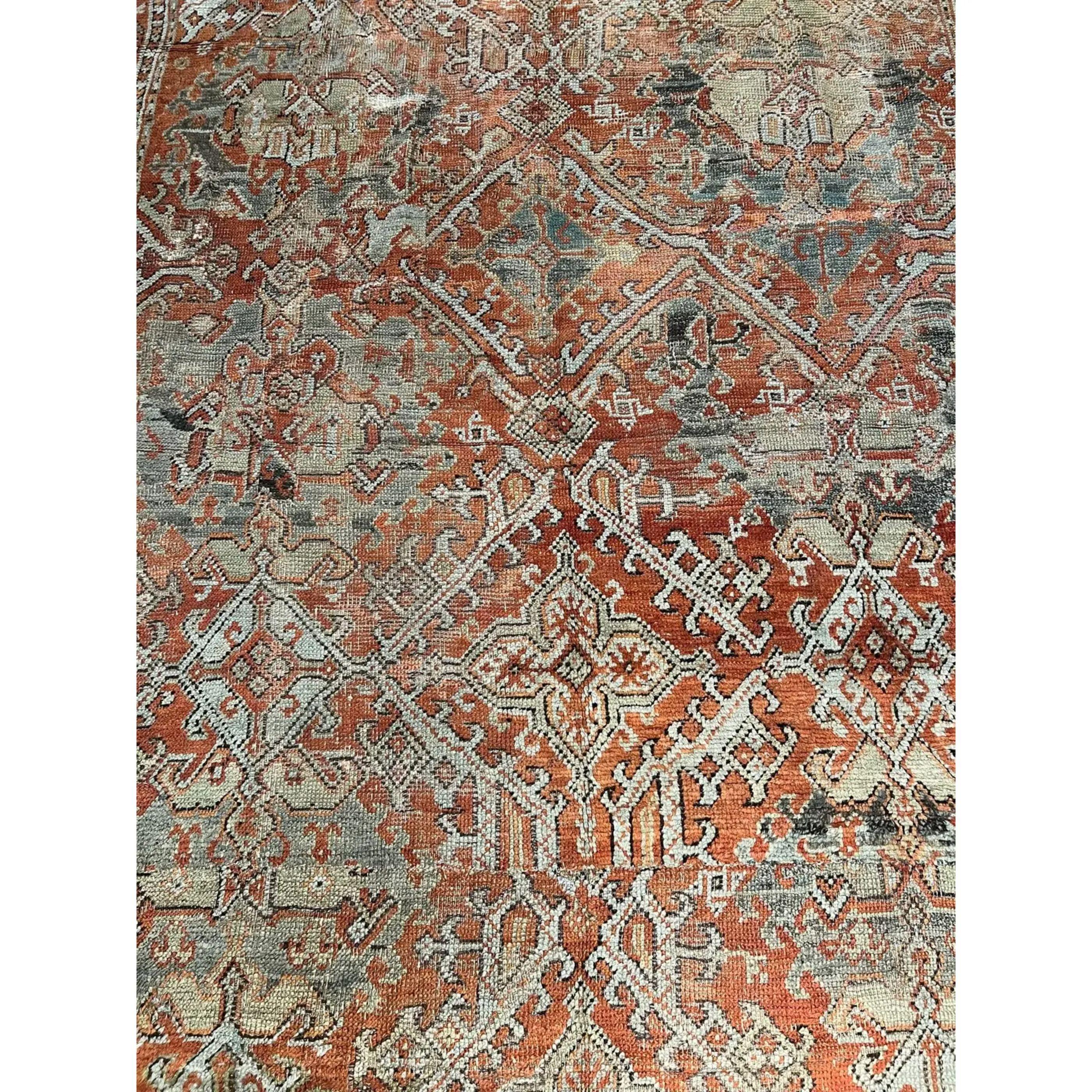 Wool Early 19th Century 1850 Century Tribal Turkish Oushak Rug For Sale