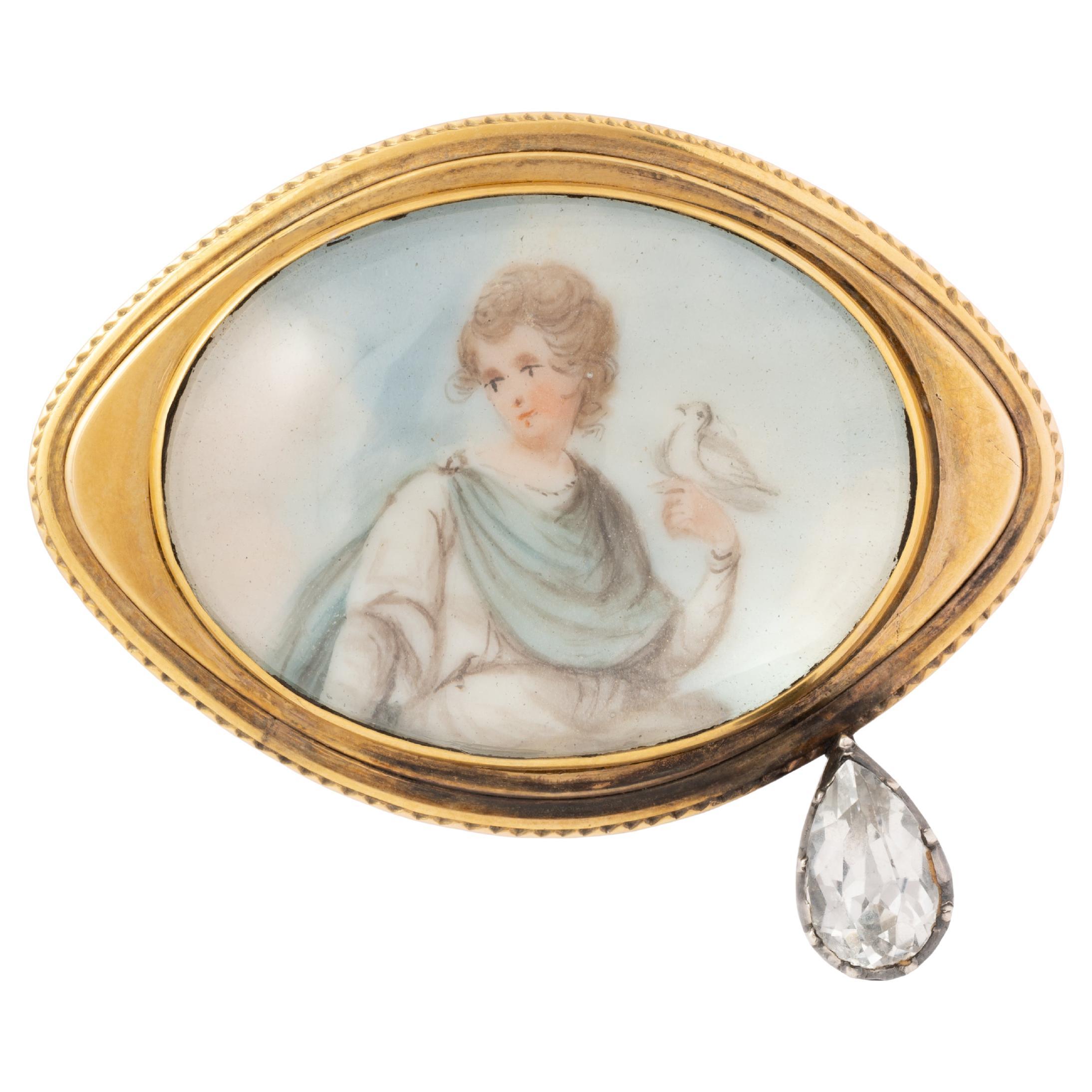 Early 19th Century 18K Rock Crystal Lover's Eye with Silver & Paste Teardrop