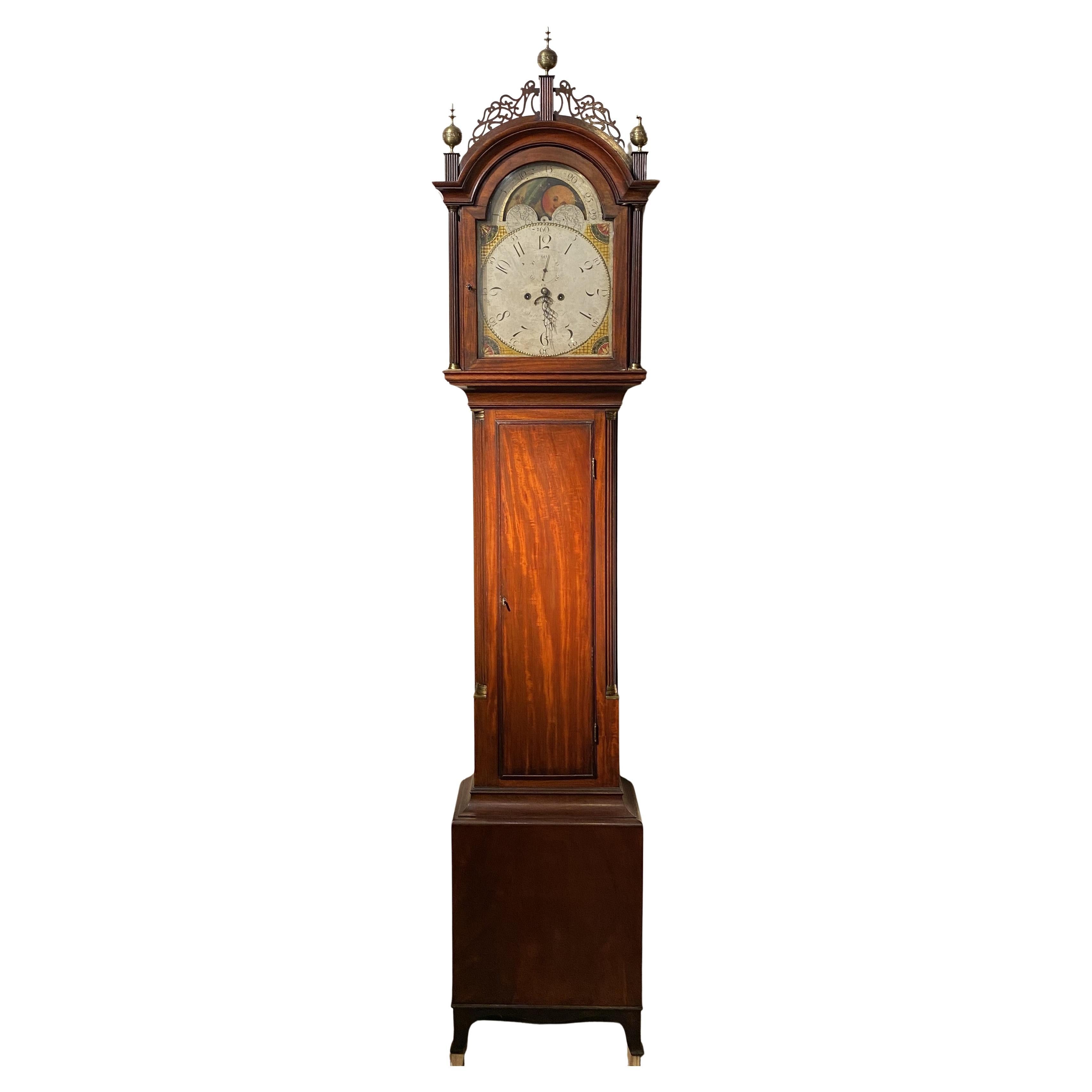 Early 19th Century Aaron Willard Jr Tall Case Clock w/ Paul Revere Printed Label For Sale