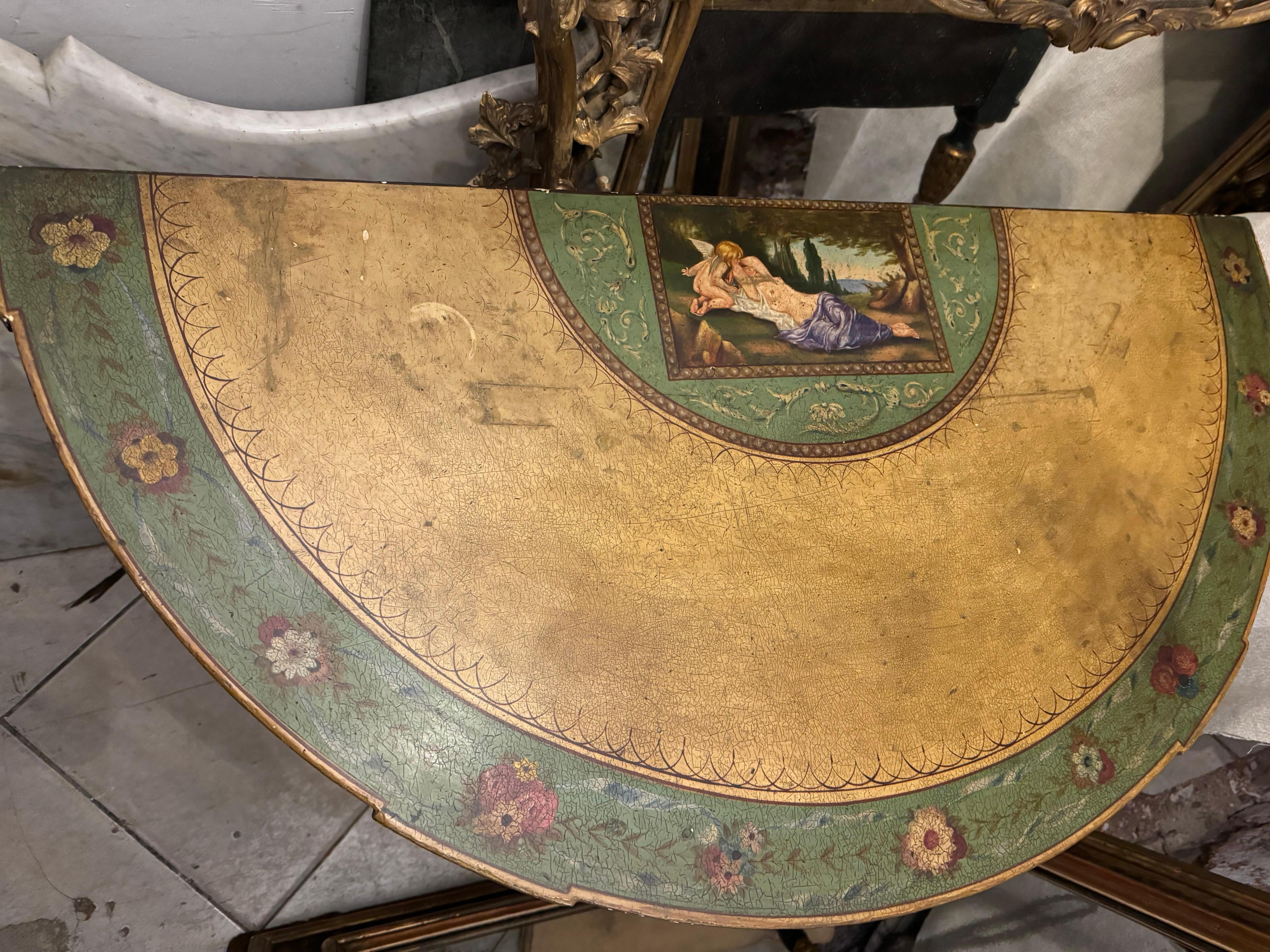 Hand-Painted Early 19th Century Adam Style Verdigris Demi-Lune Console Table For Sale