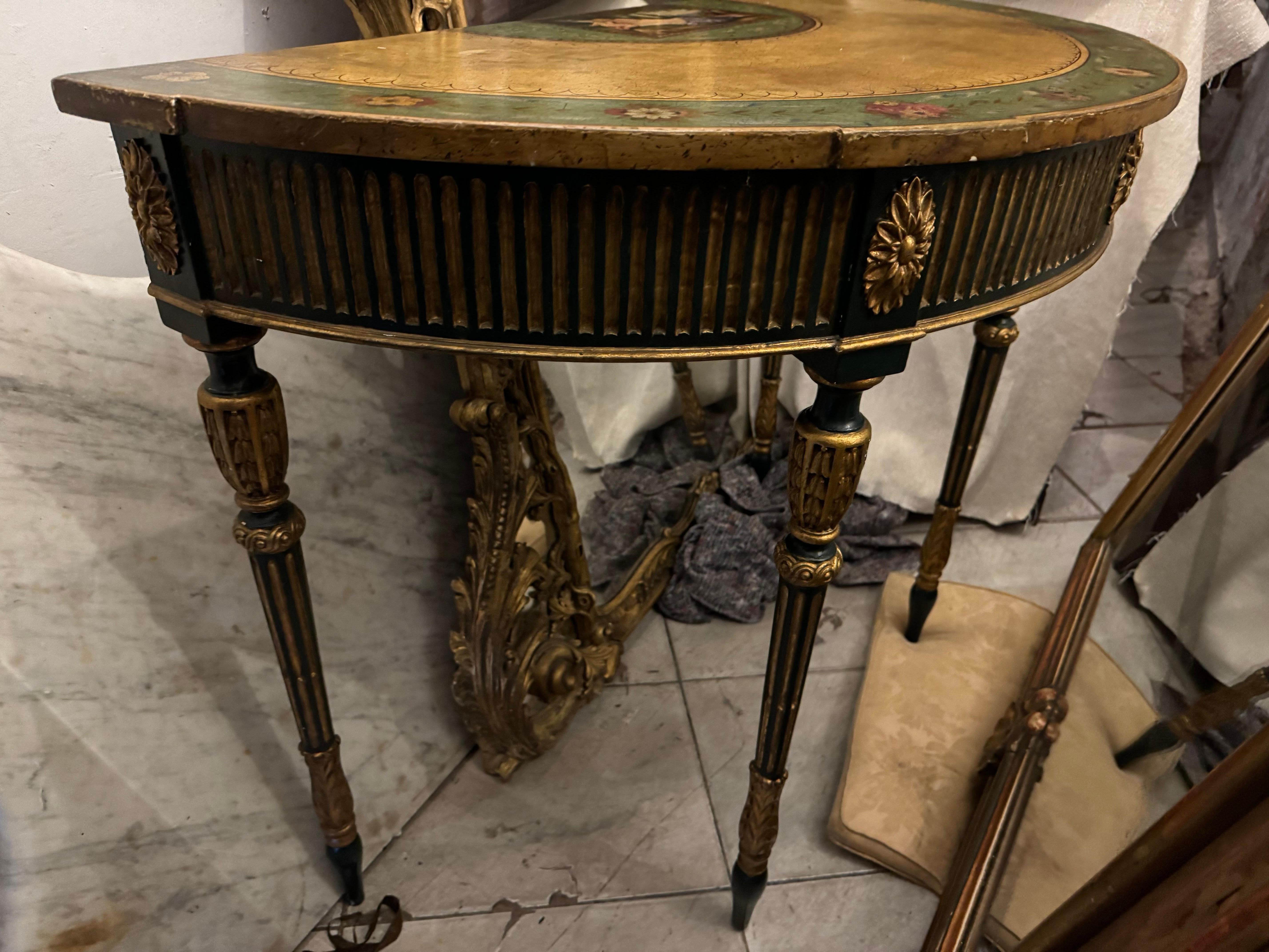 Early 19th Century Adam Style Verdigris Demi-Lune Console Table In Good Condition For Sale In Dublin 8, IE