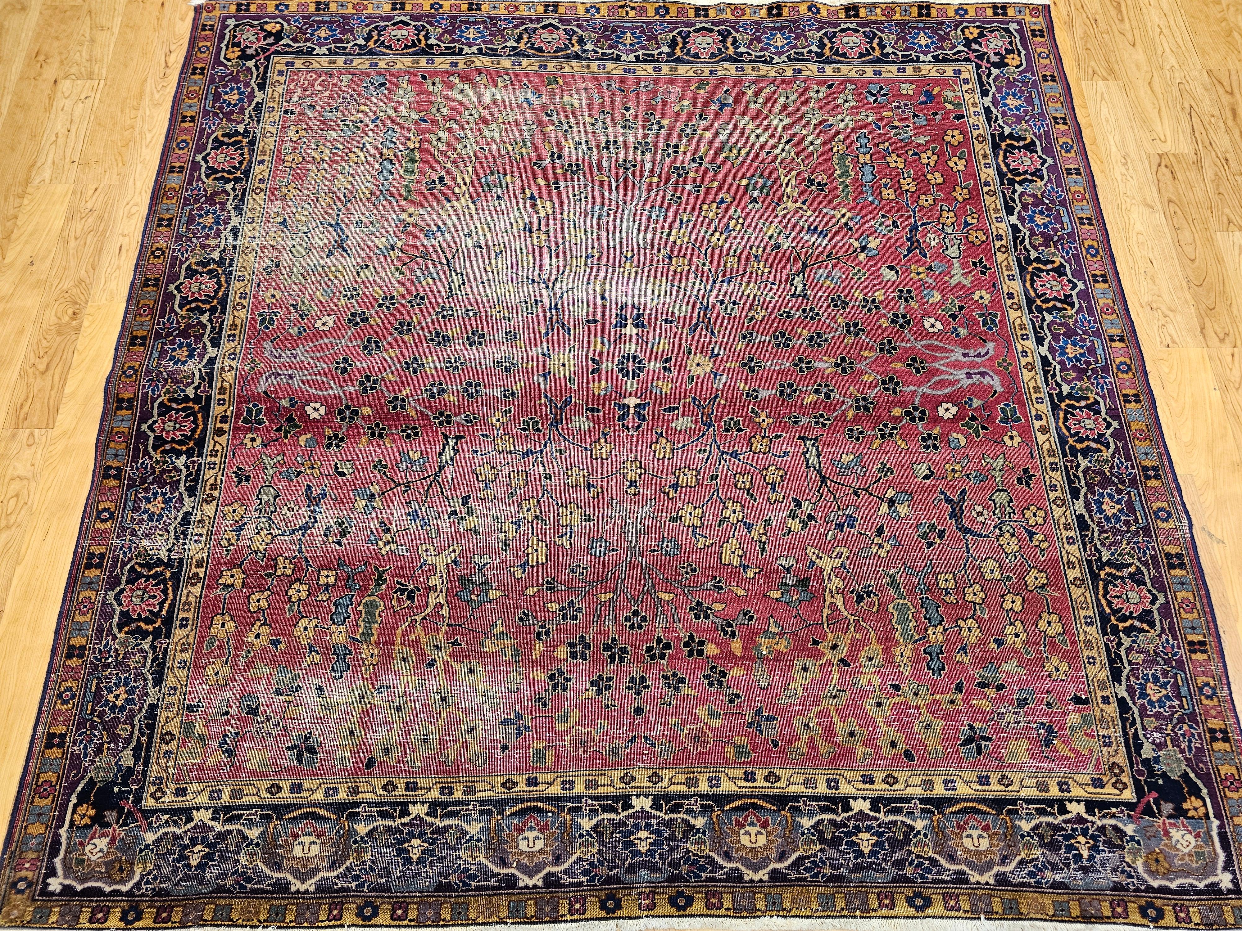 Indian Early 19th Century Square Size Agra Rug in All Over Pattern For Sale