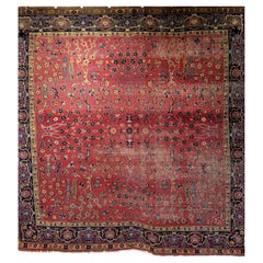 Early 19th Century Square Size Agra Rug in All Over Pattern