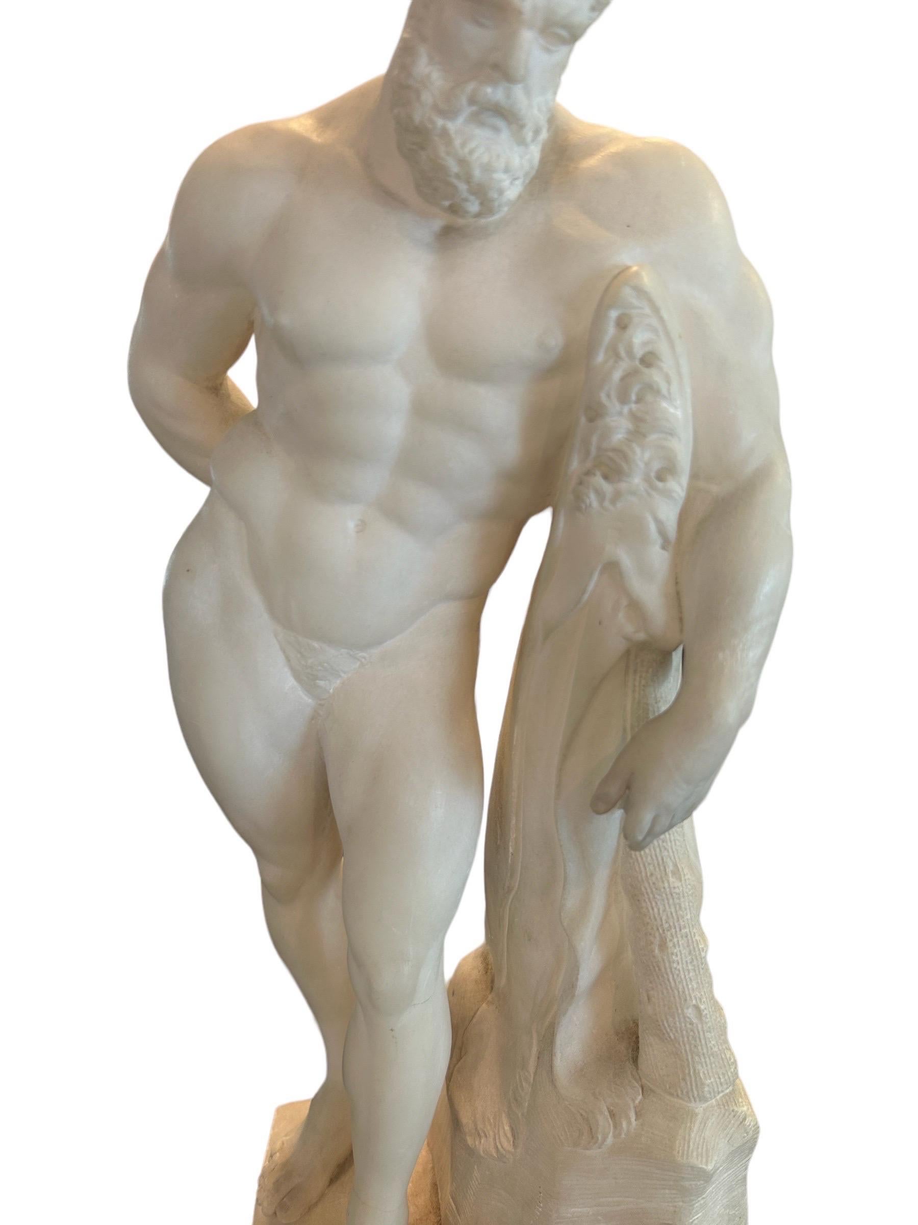 Alabaster Early 19th century alabaster sculpture depicting Farnese Hercules For Sale