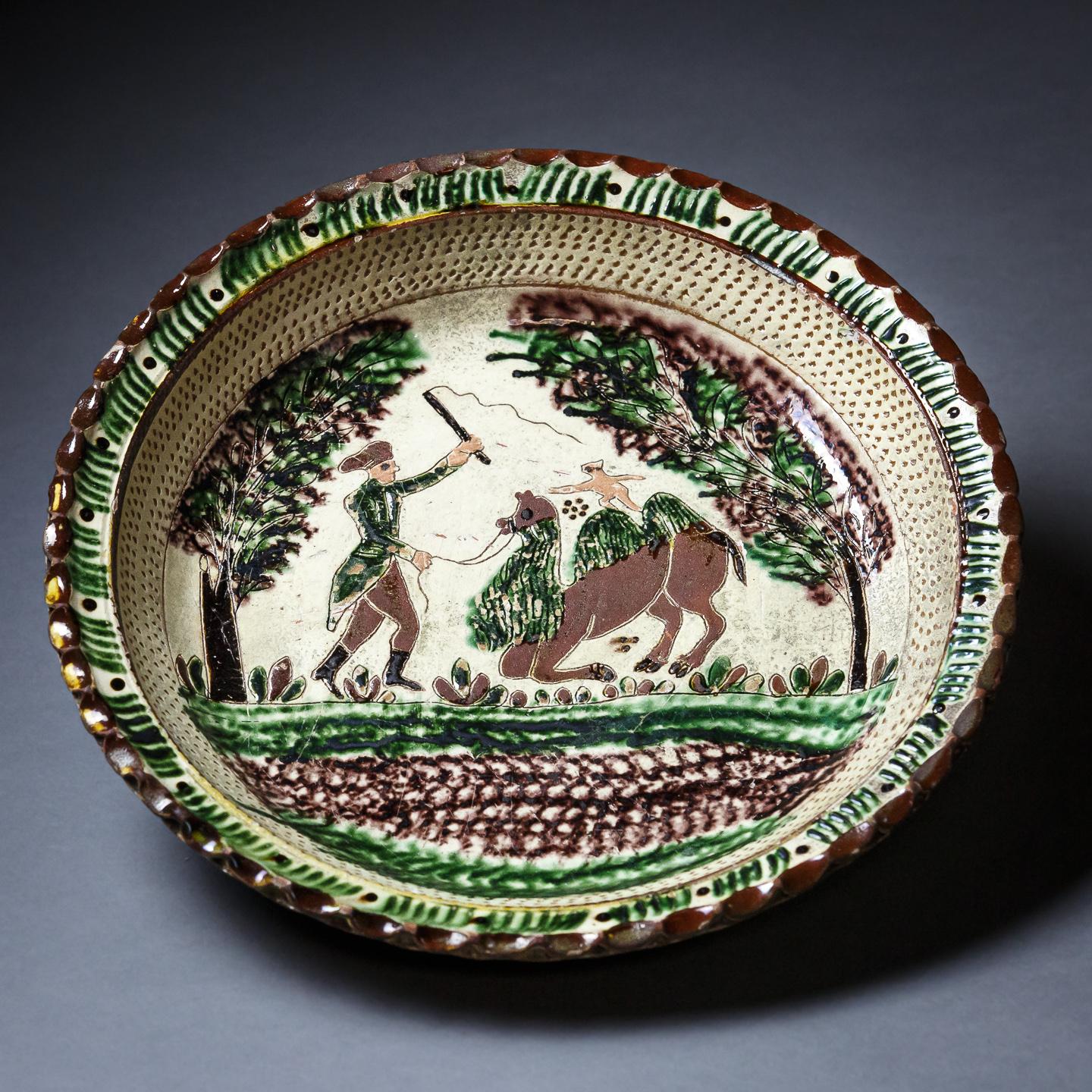 French Early 19th Century Alsace Slipware Plate For Sale