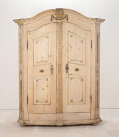 Early 19th Century Alsaitan Painted Pine Bow-Fronted Armoire