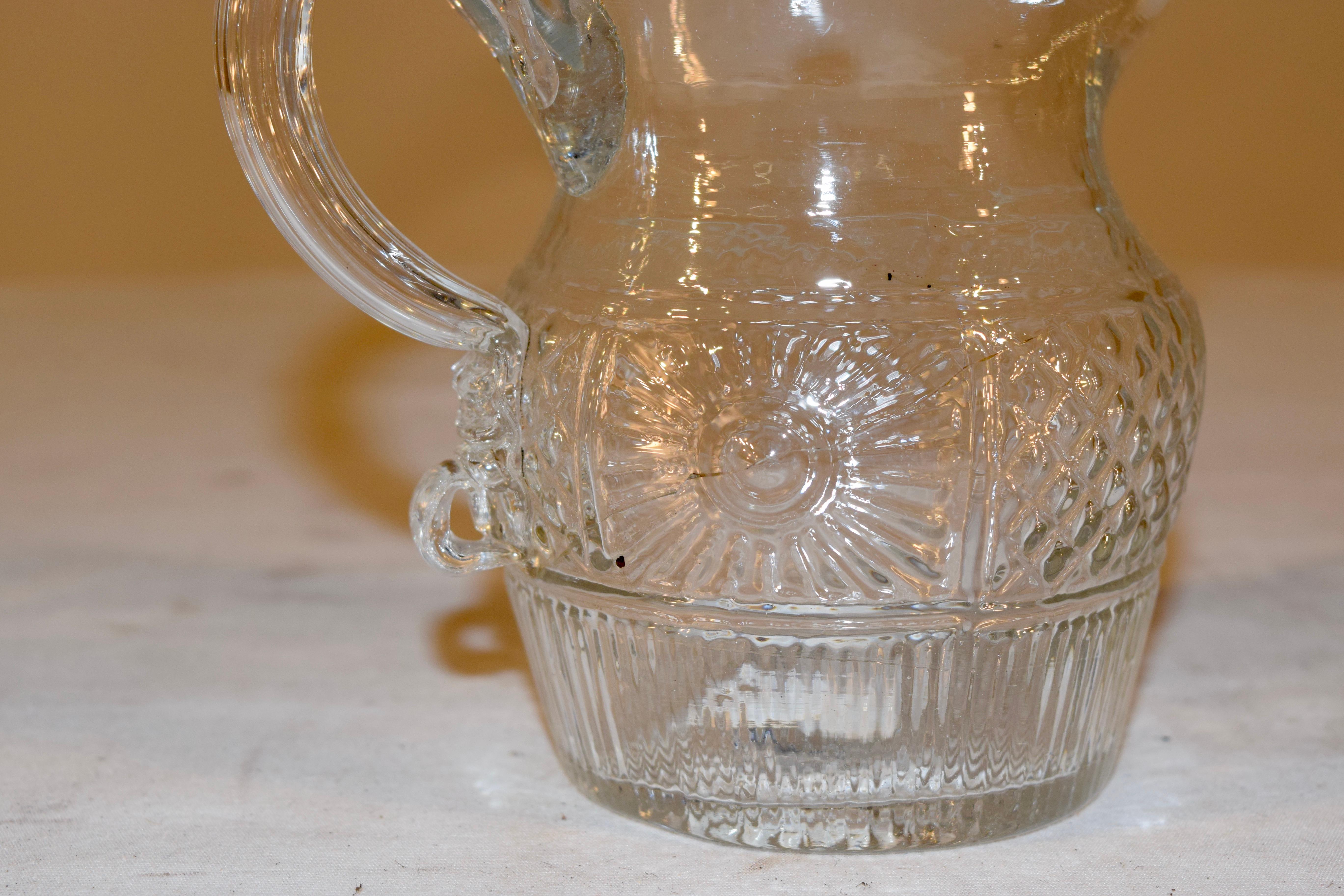 Early 19th Century American Blown Glass Pitcher In Good Condition For Sale In High Point, NC