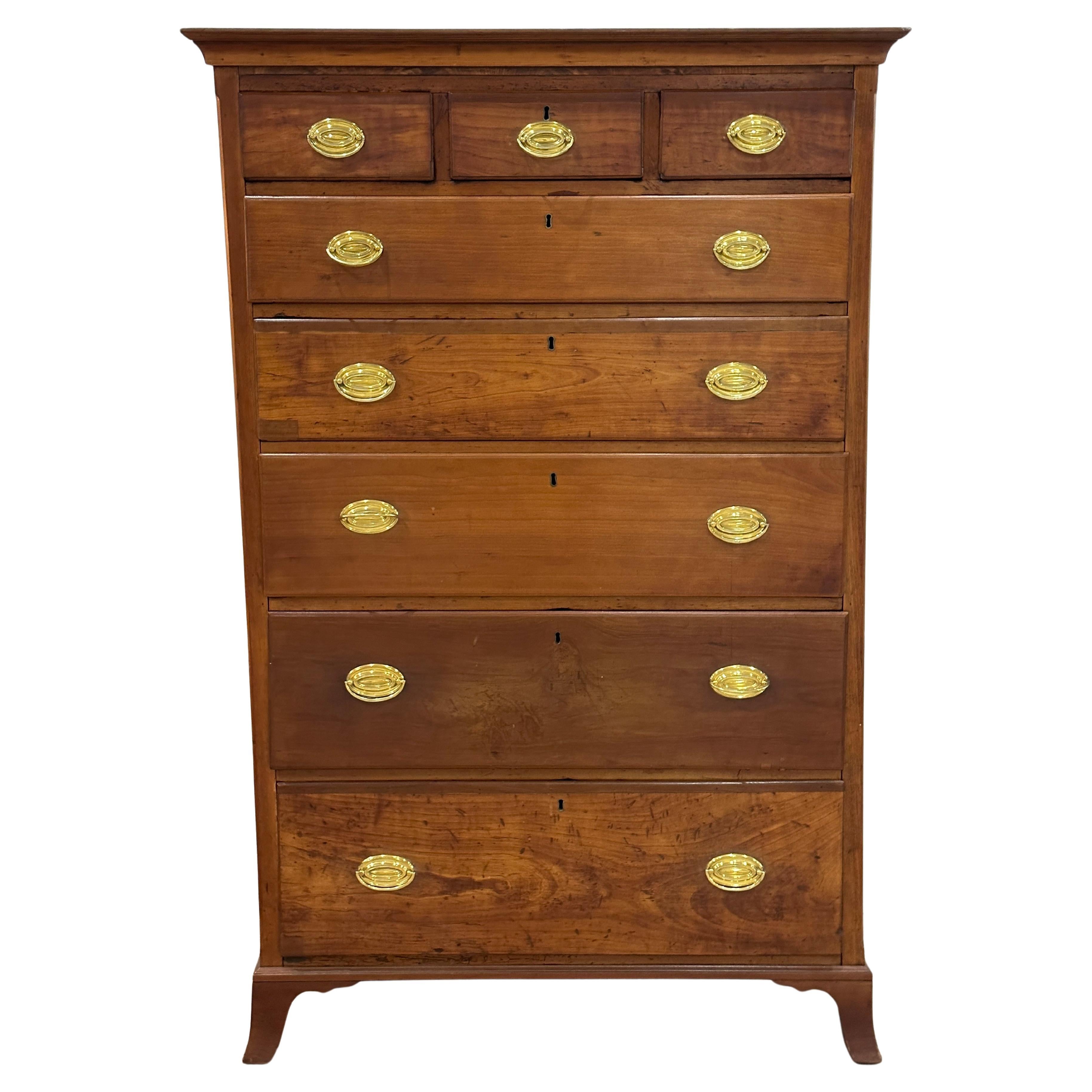 Early 19th Century American Cherrywood Tall Chest For Sale