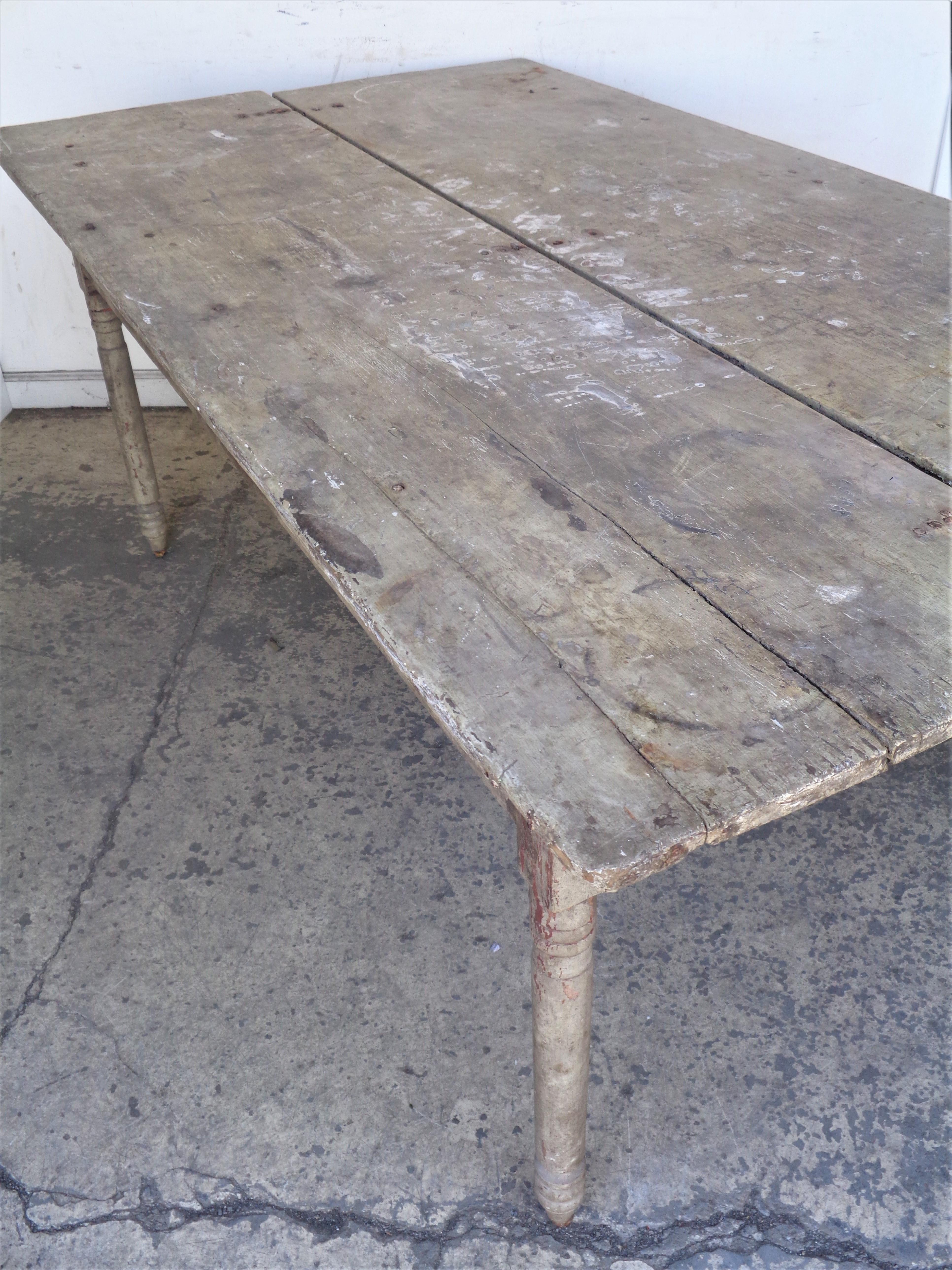 Early 19th Century American Country Farm Table Original Paint For Sale 5
