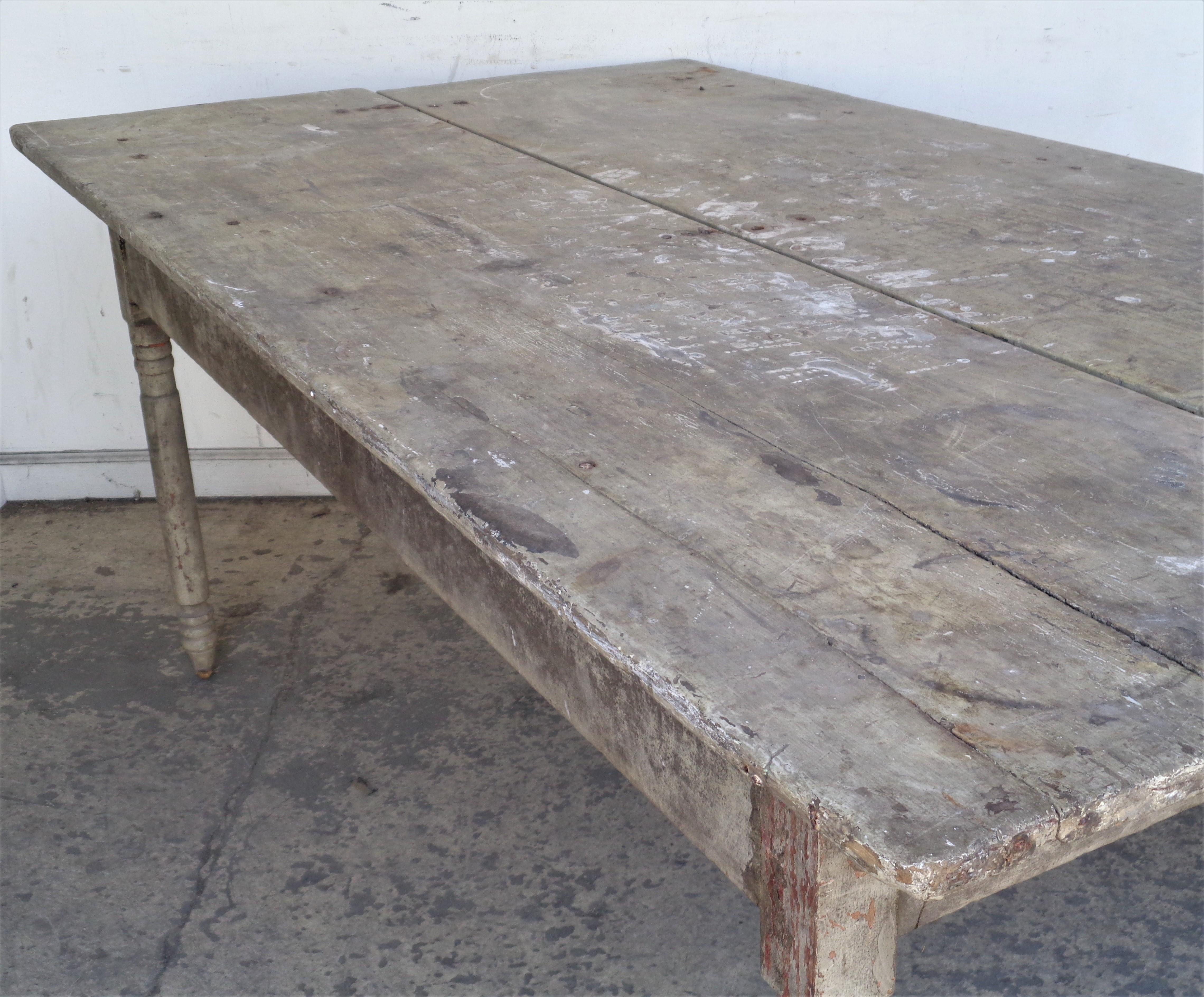 Early 19th Century American Country Farm Table Original Paint For Sale 6