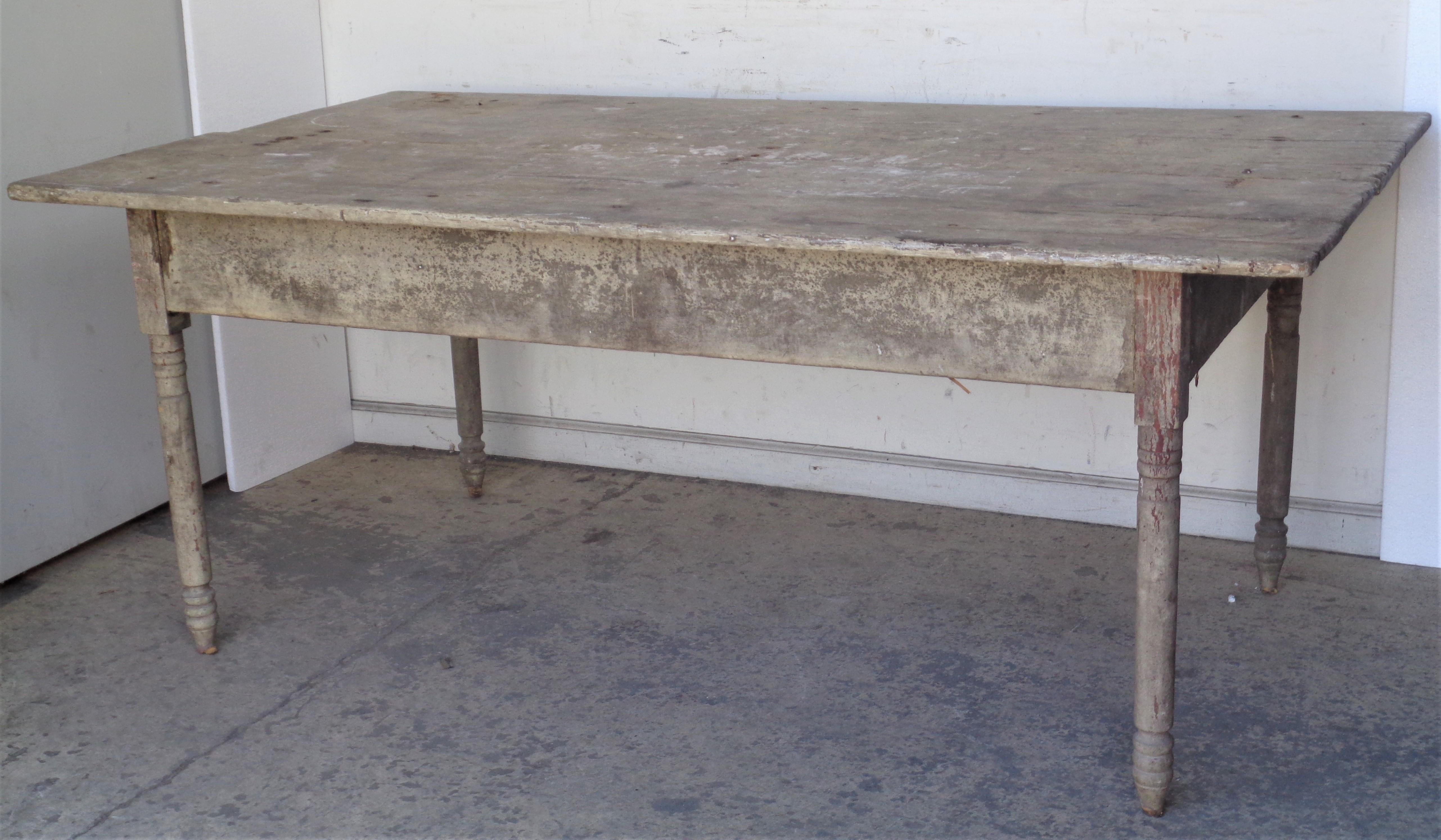 Early 19th Century American Country Farm Table Original Paint For Sale 9