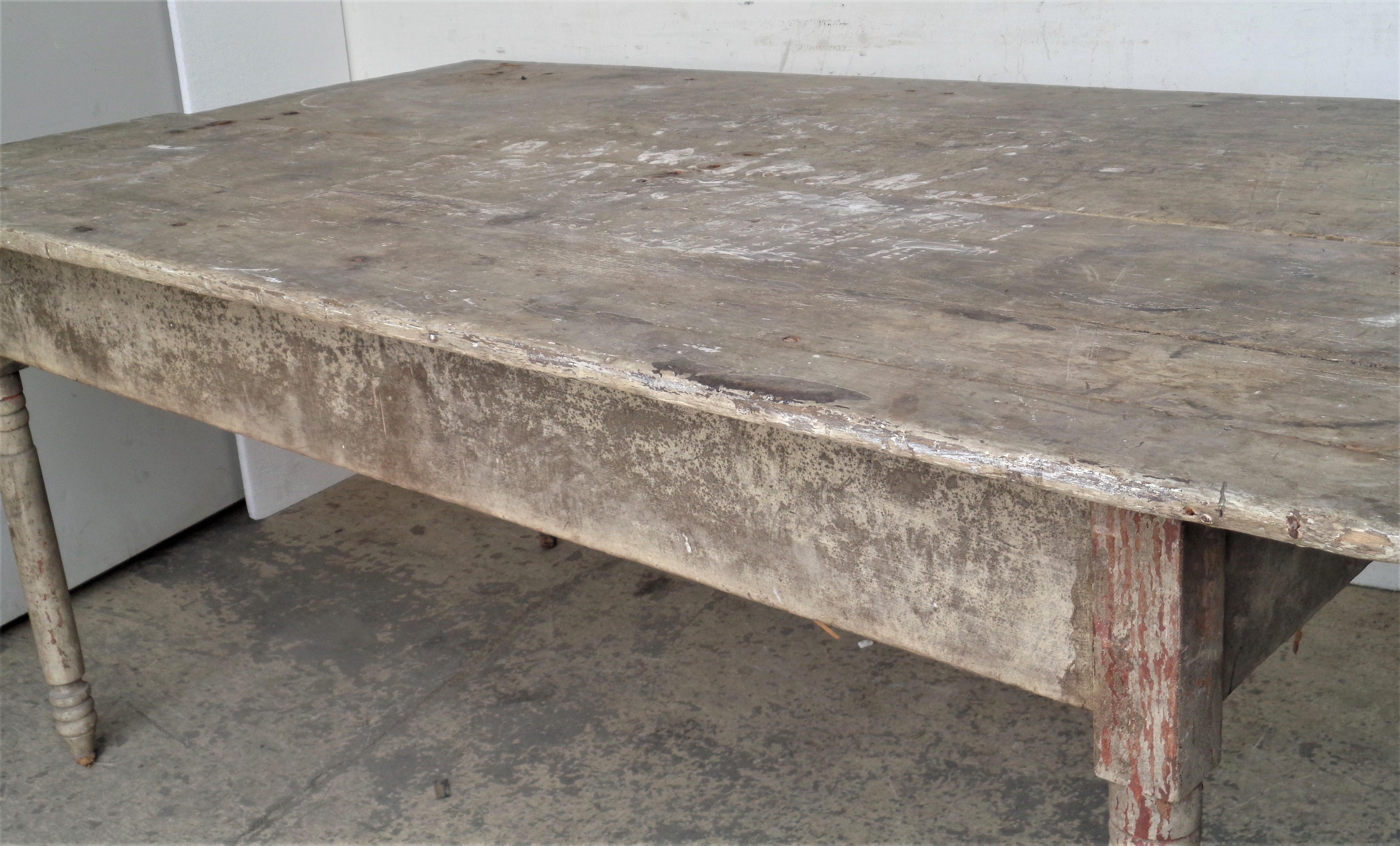 Early 19th Century American Country Farm Table Original Paint For Sale 10