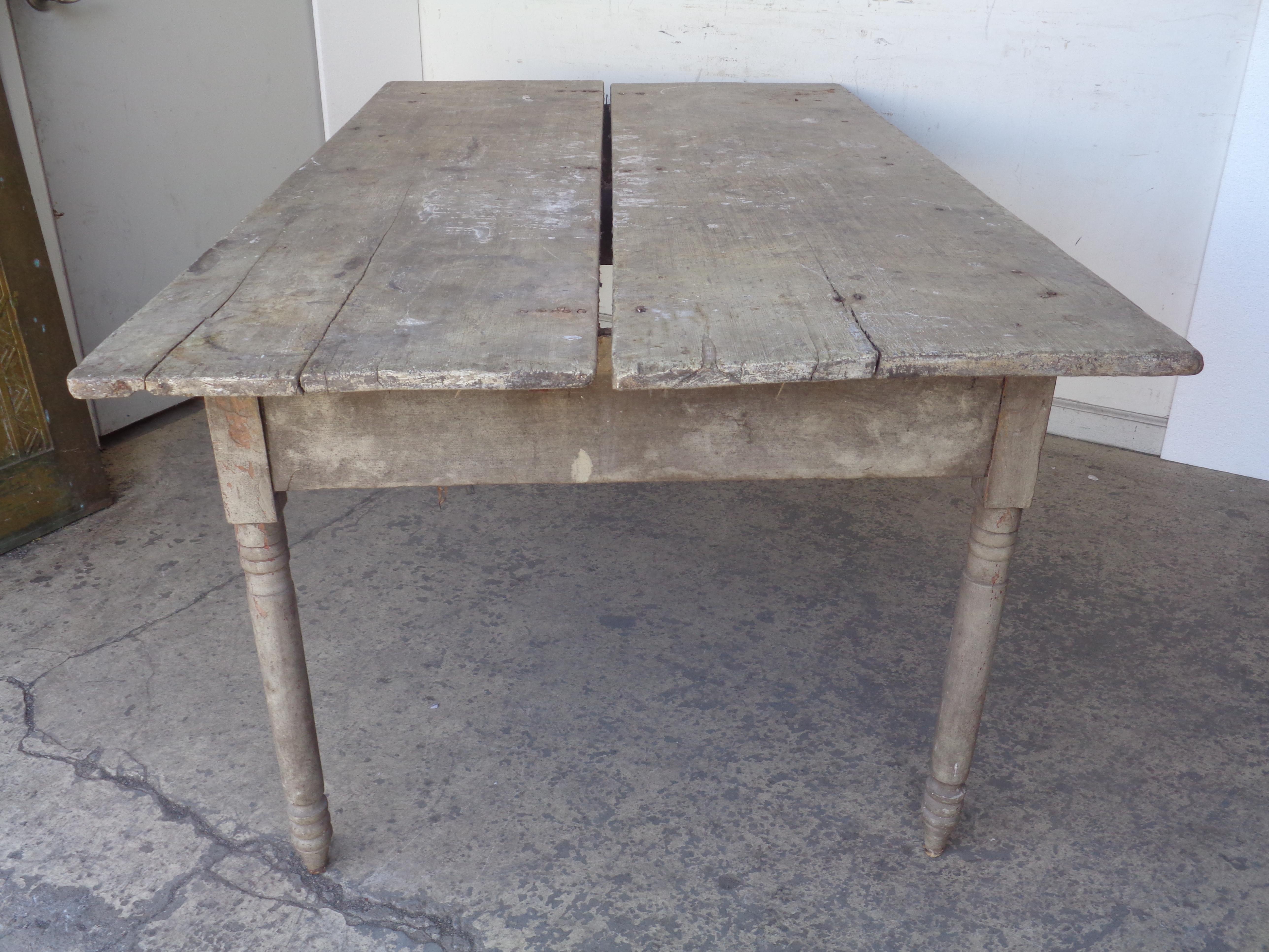 Early 19th Century American Country Farm Table Original Paint For Sale 1