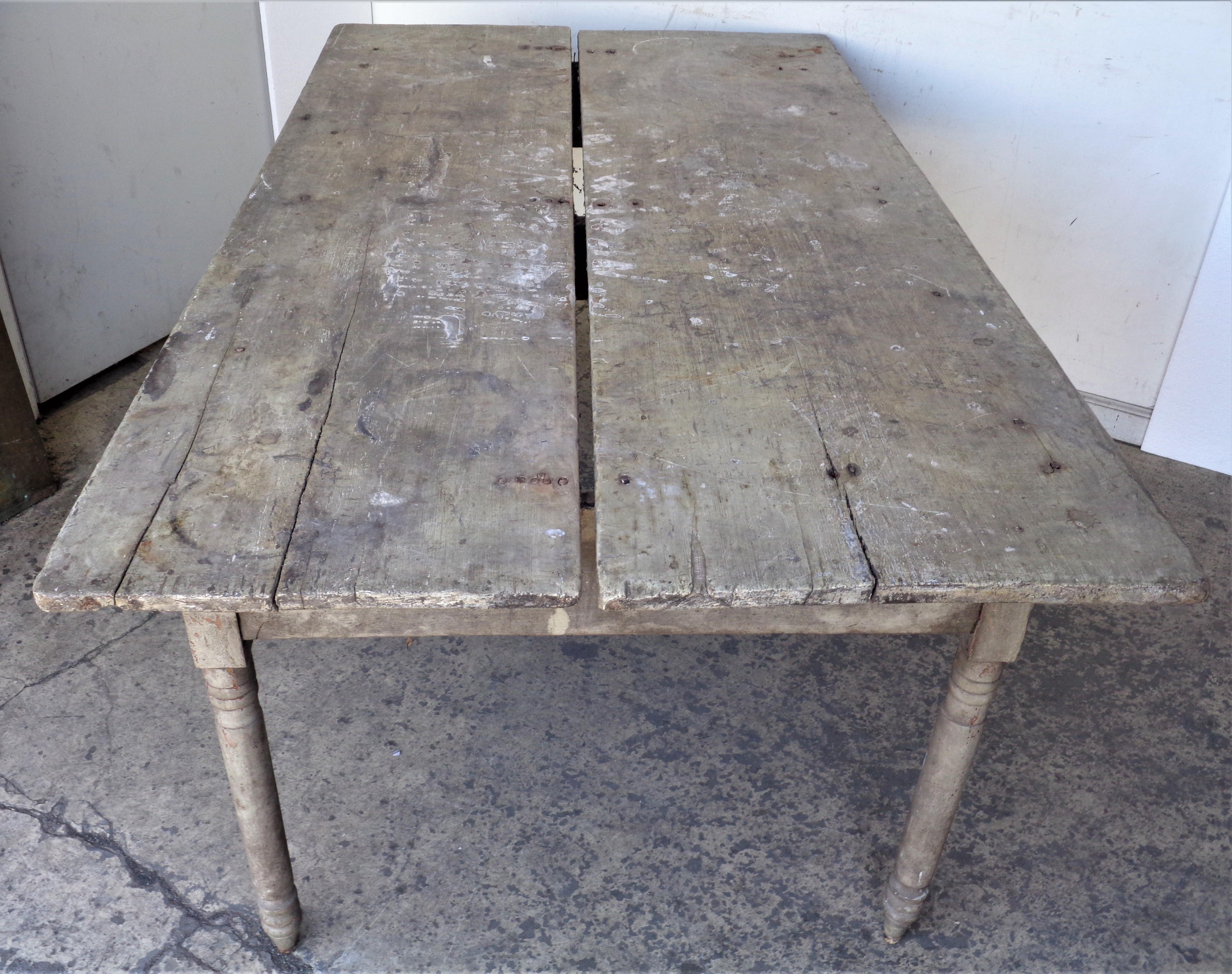 Early 19th Century American Country Farm Table Original Paint For Sale 2