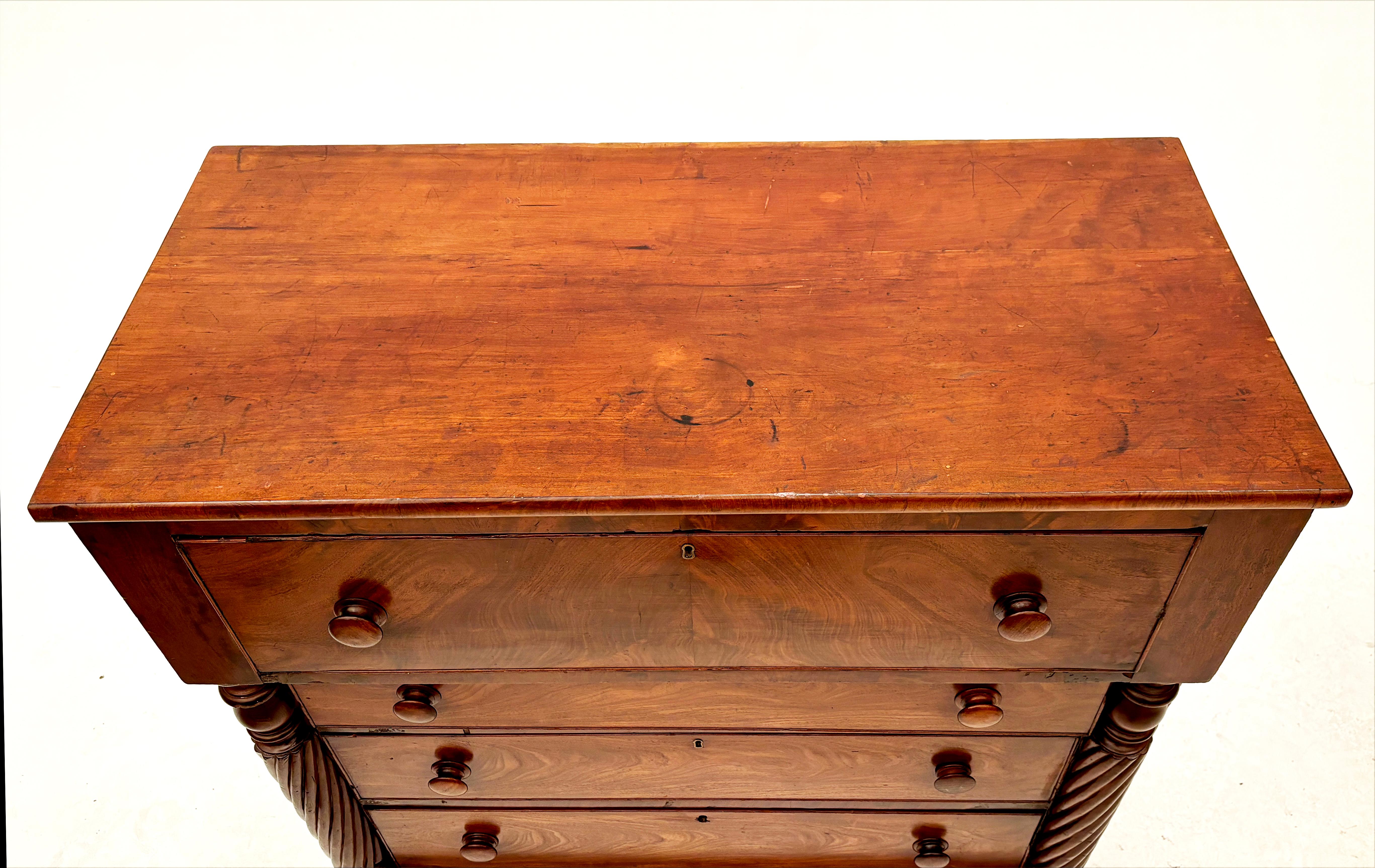 Early 19th Century American Empire Figured Cherry Chest of Drawers 14