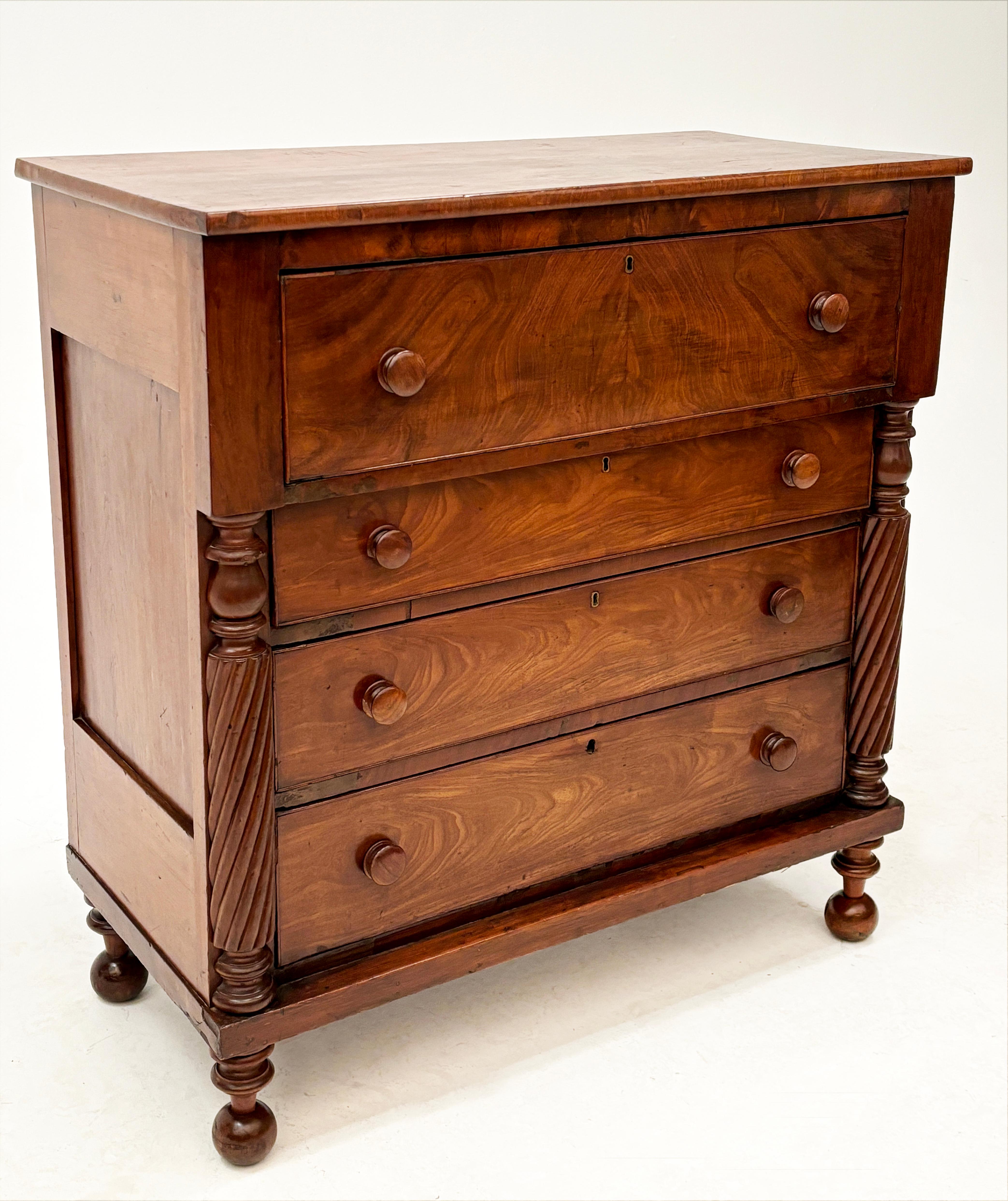 Hand-Crafted Early 19th Century American Empire Figured Cherry Chest of Drawers