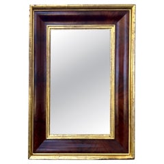 Antique Early 19th Century American Empire Mahogany and Gilt Ogee Wall Mirror.