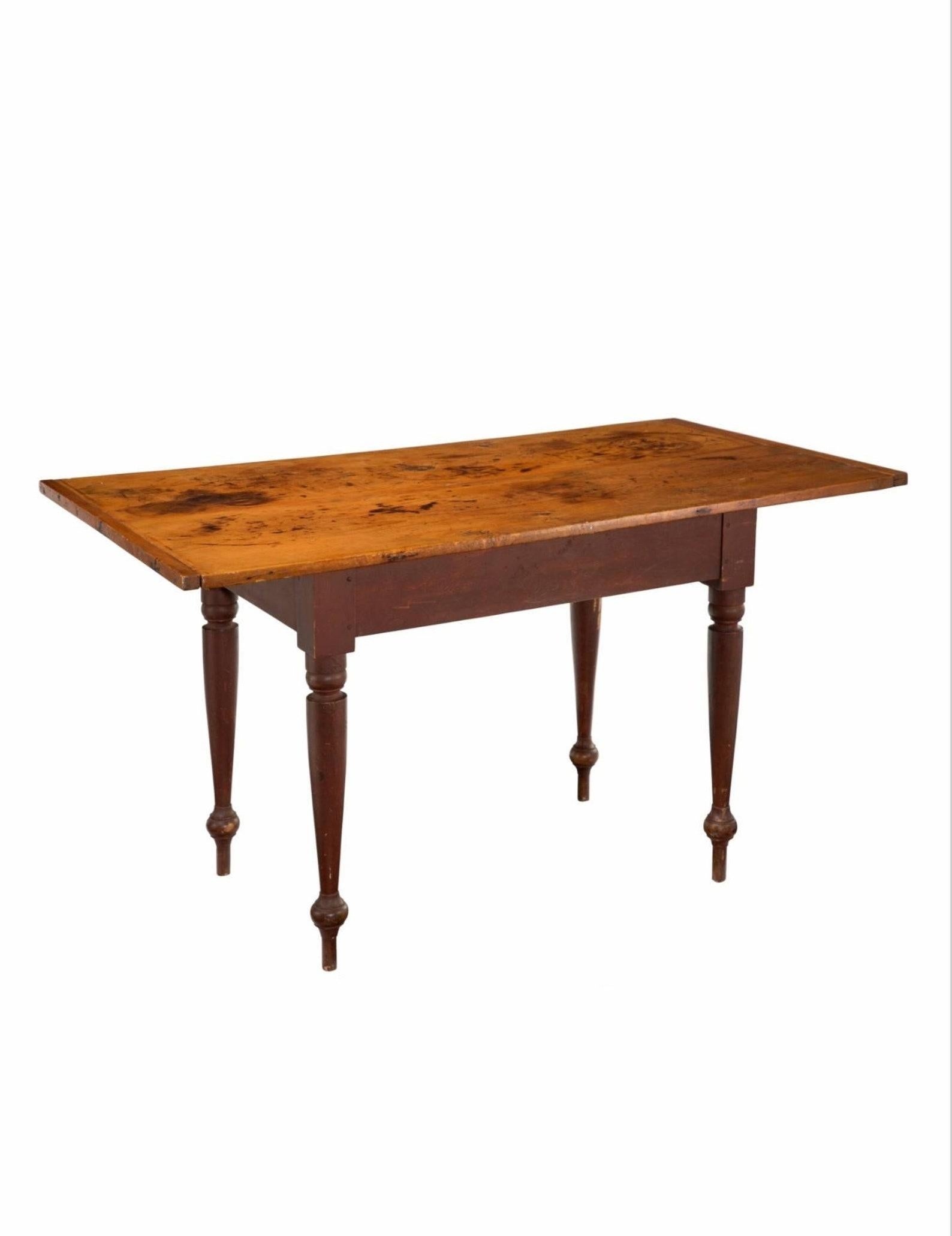 An early American country farmhouse double pine board harvest table with beautifully aged patina. circa 1800-1810

Born in the Northeastern United States in the early 19th century with later element, handmade by a farmer, most likely skilled but