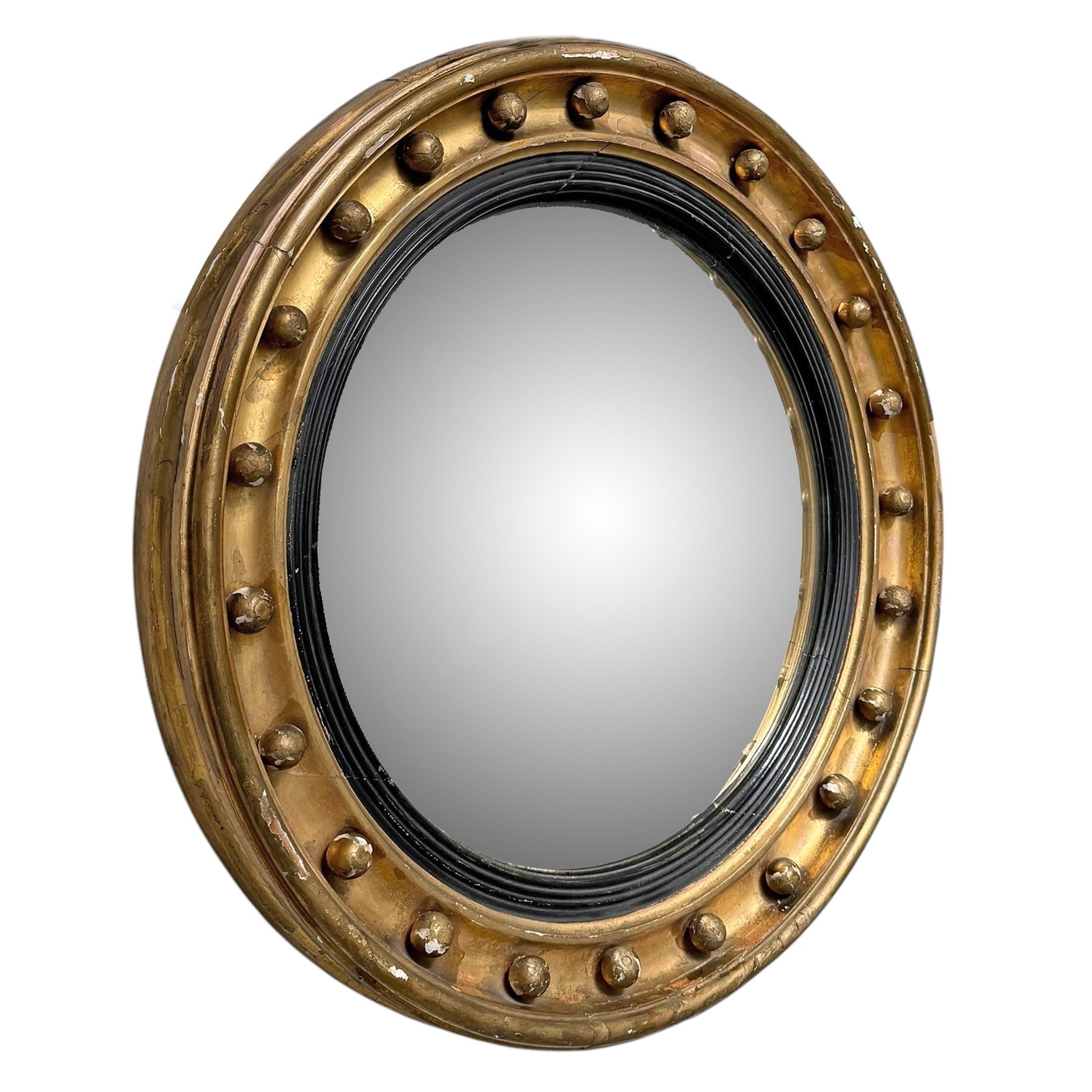 Hand-Crafted Early 19th Century American Federal Convex Mirror For Sale