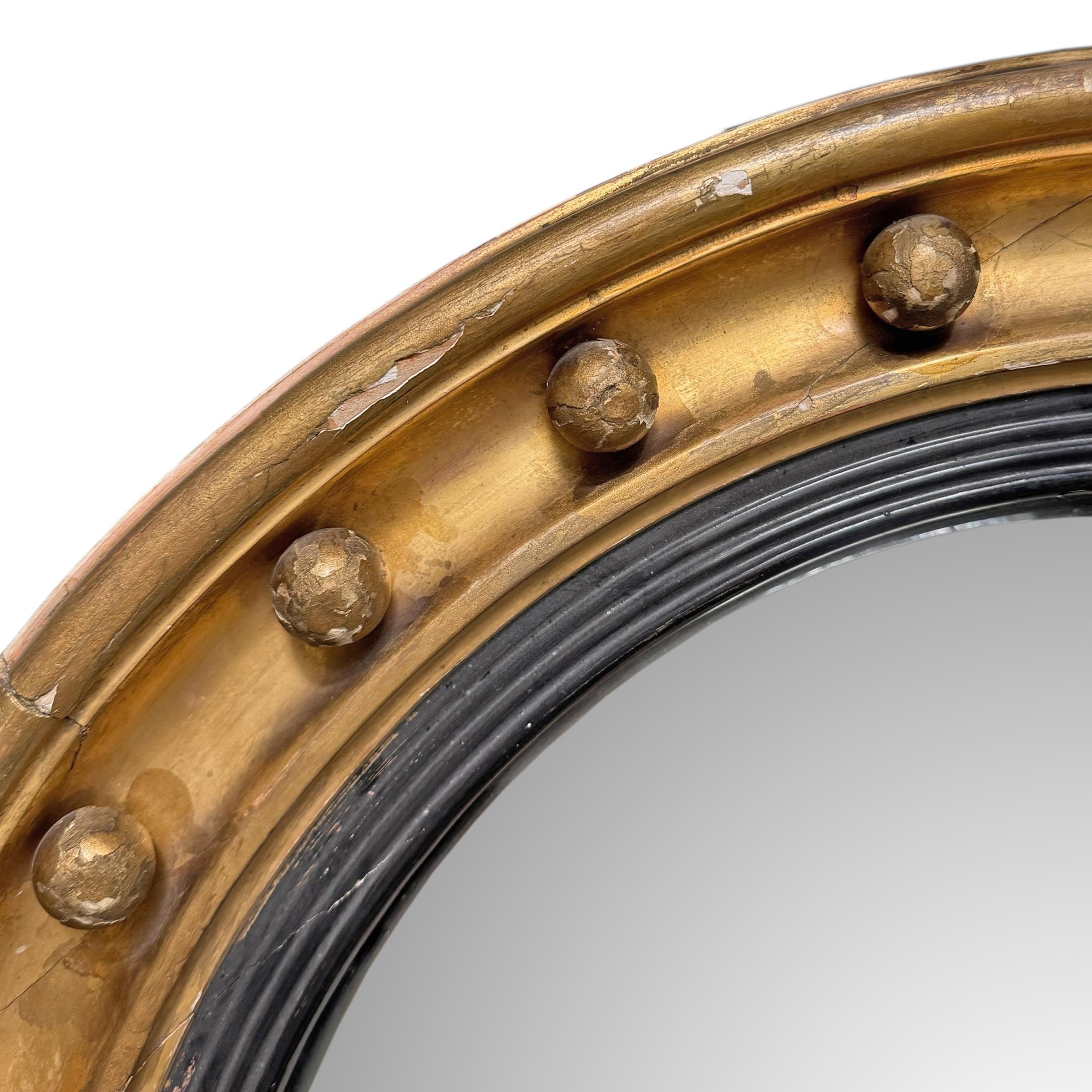 Giltwood Early 19th Century American Federal Convex Mirror For Sale