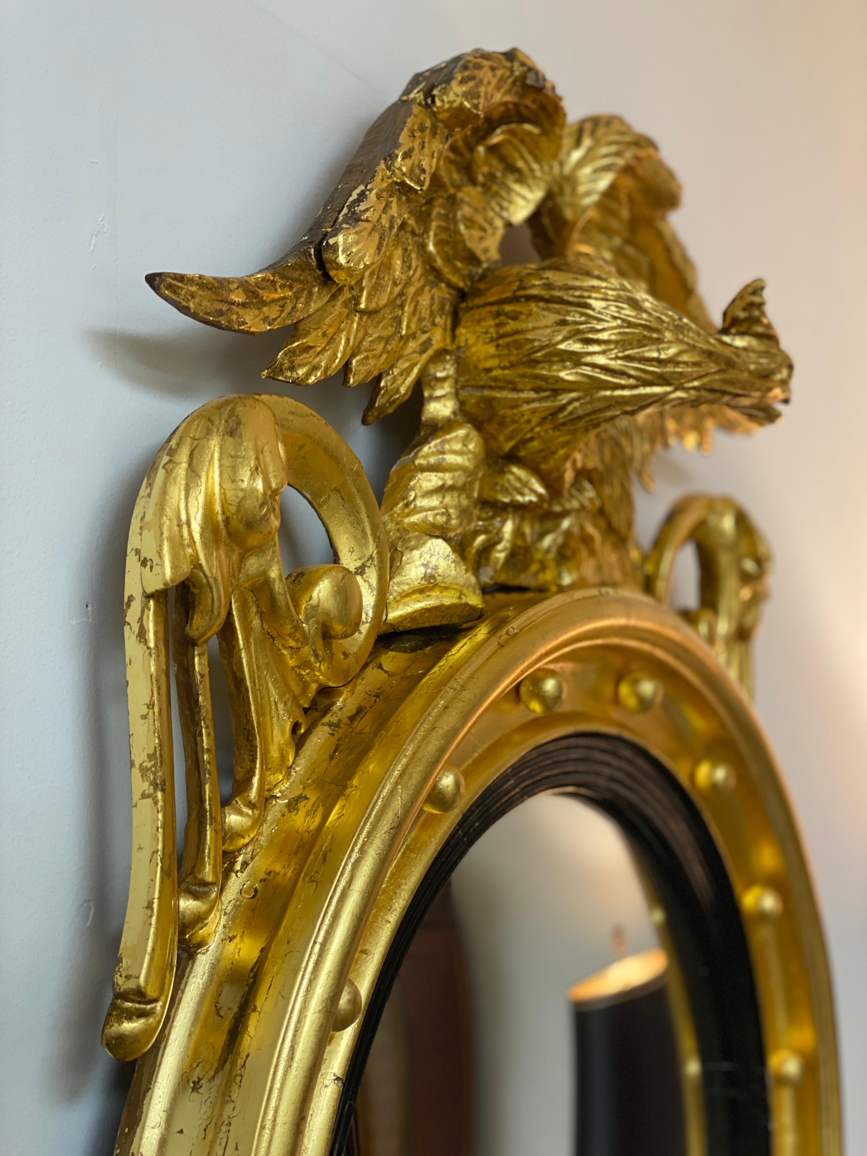Early 19th Century American Federal Gilt Convex Eagle Mirror 6