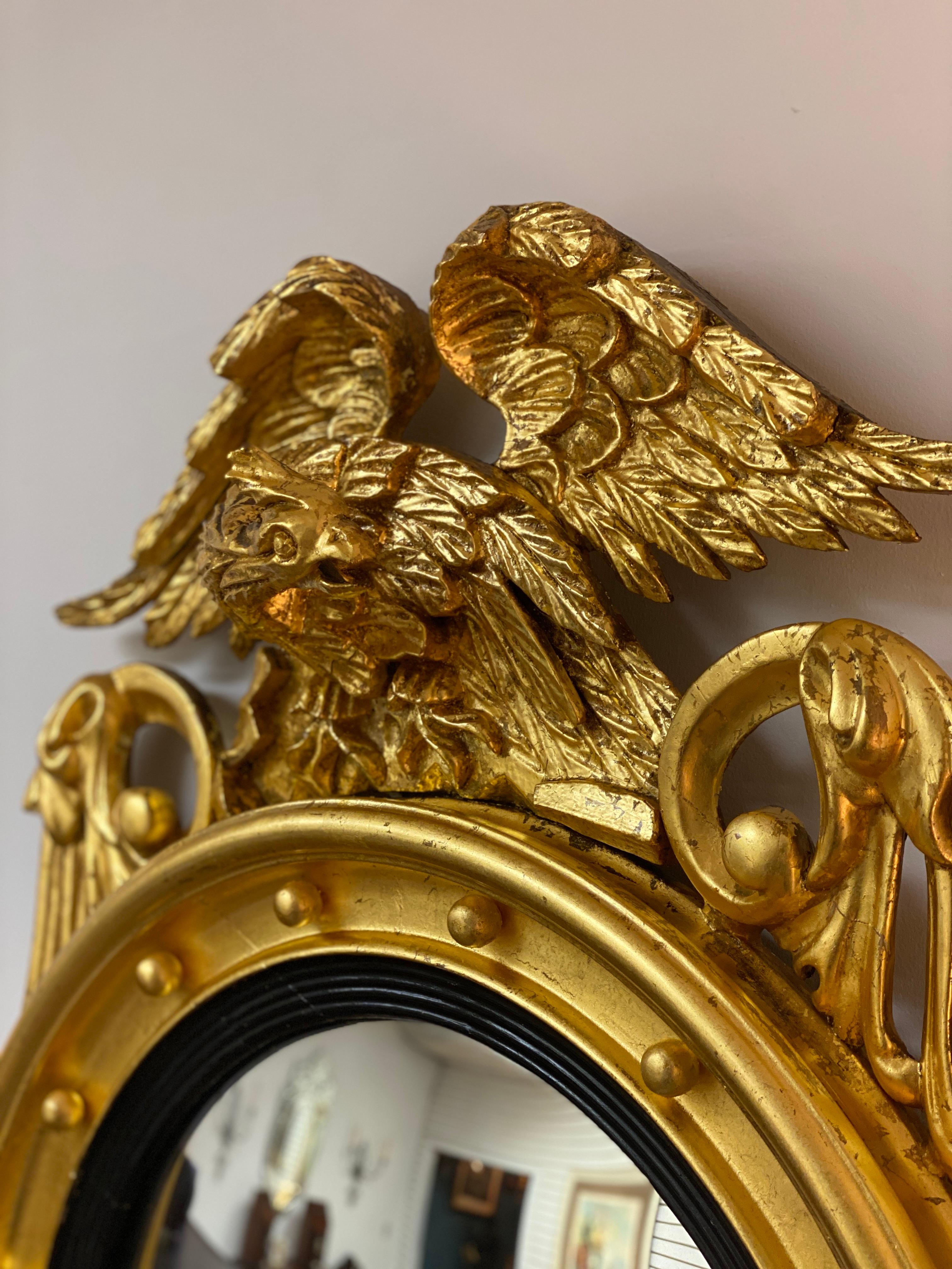Early 19th Century American Federal Gilt Convex Eagle Mirror 7